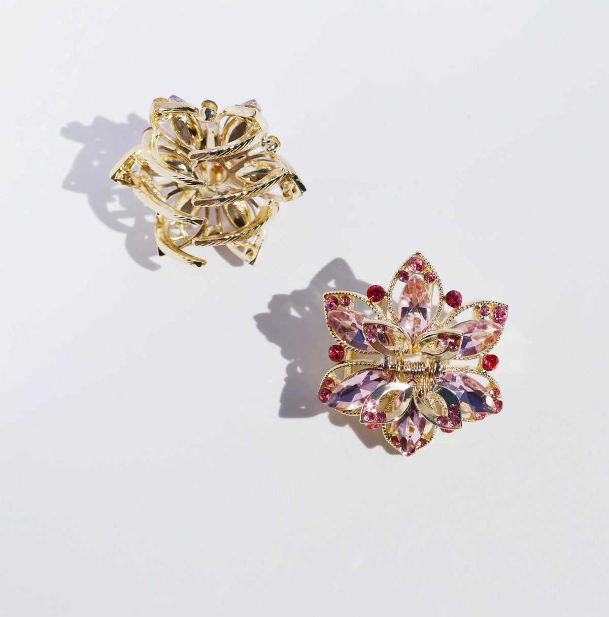 Amethyst & Rosé Crystal Flower Claw Clip Set (4-Piece)