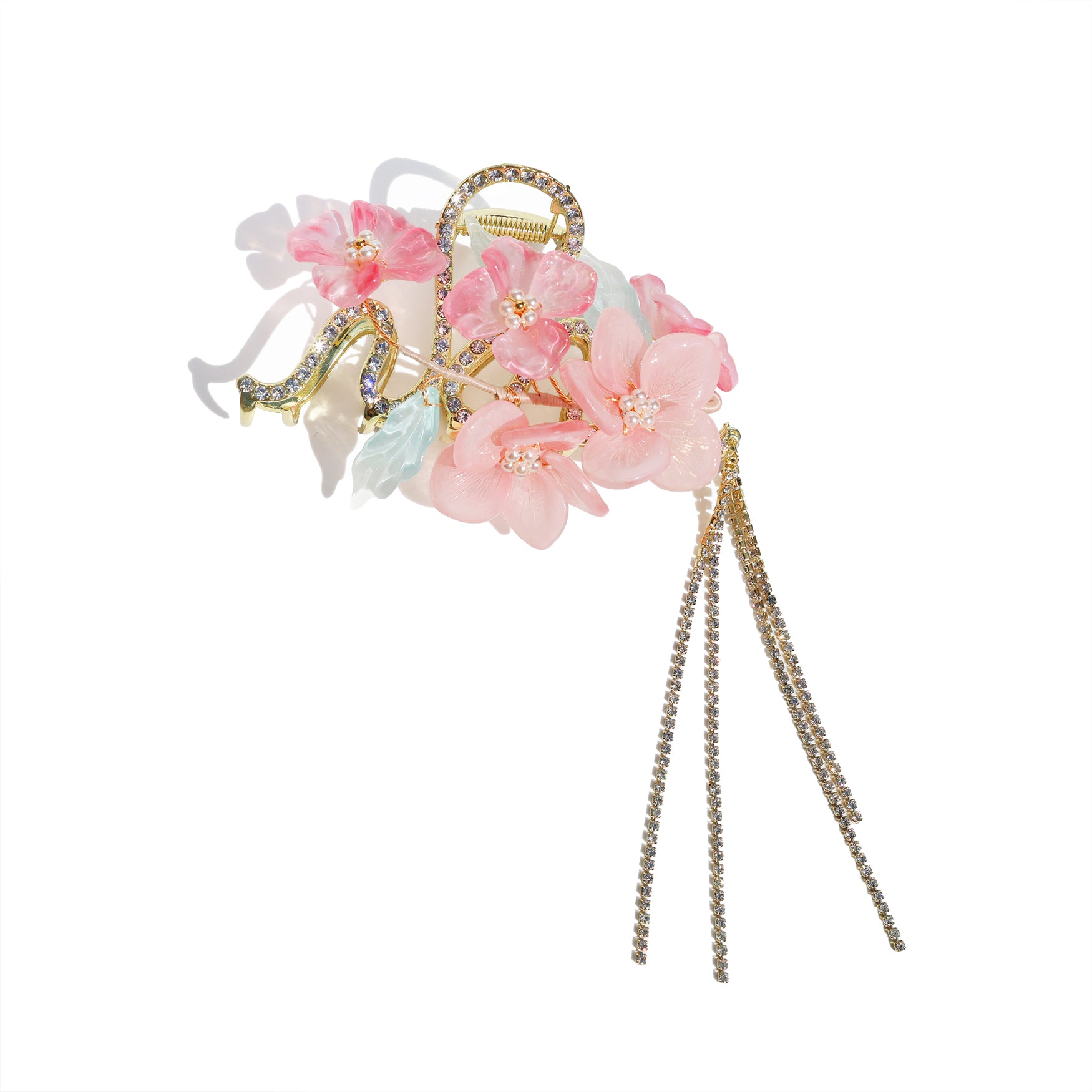 Blush Peony Rhinestone Tassel Hair Claw