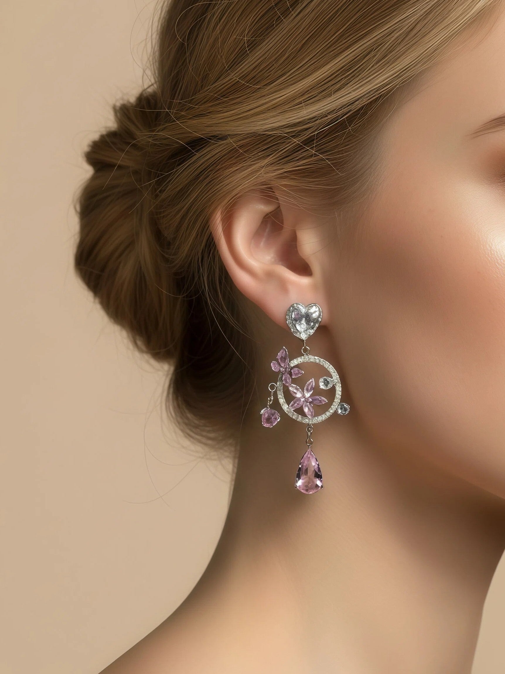 Rosé Garden Halo Whispers Crystal Drop Earrings