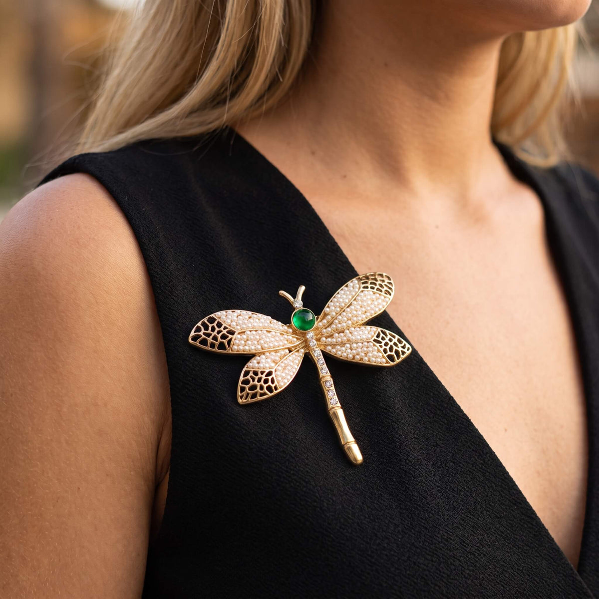 Ivory Pearl Lace Wing Dragonfly Brooch