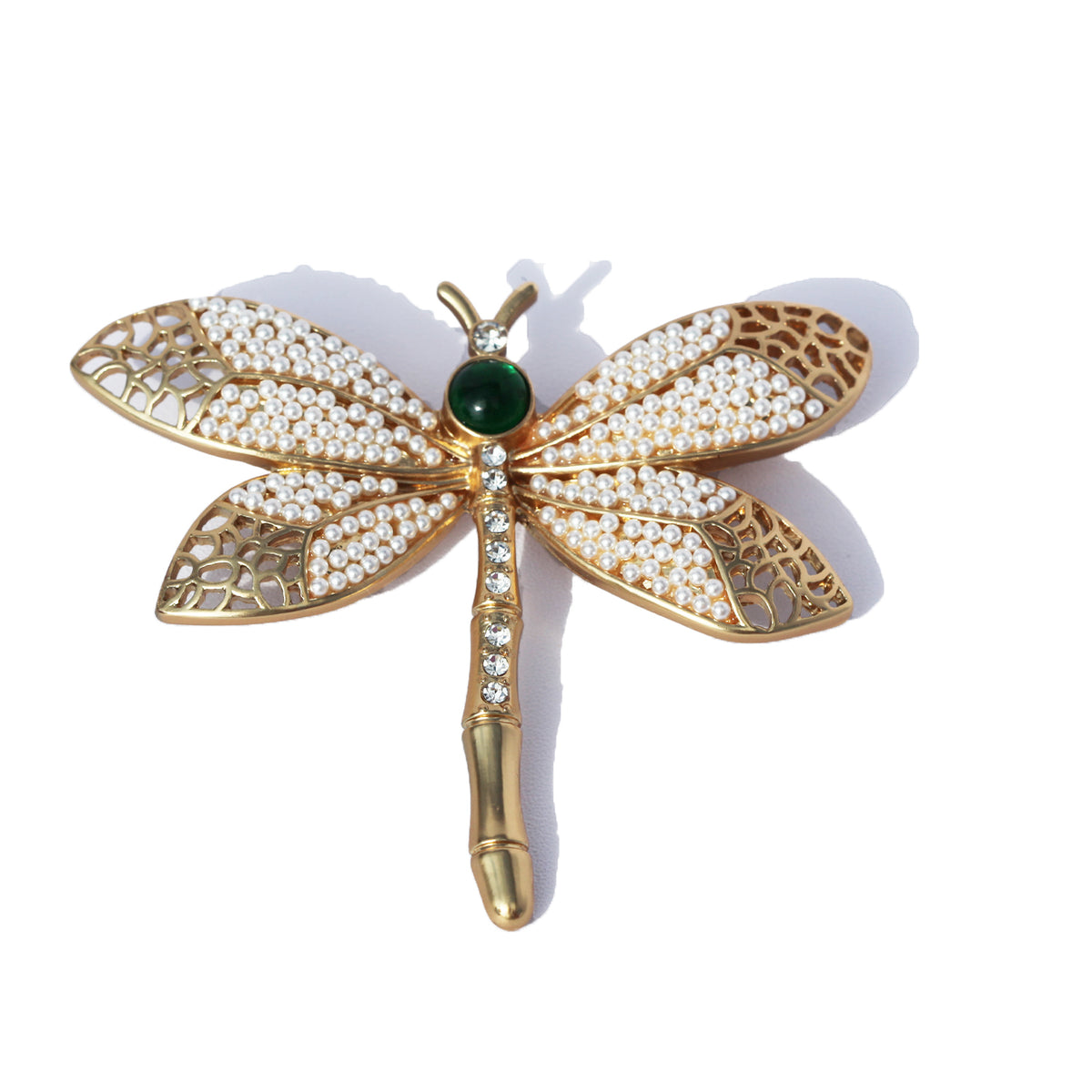 Ivory Pearl Lace Wing Dragonfly Brooch