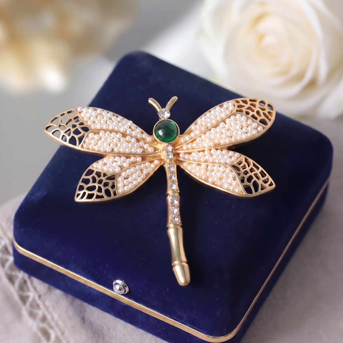 Ivory Pearl Lace Wing Dragonfly Brooch