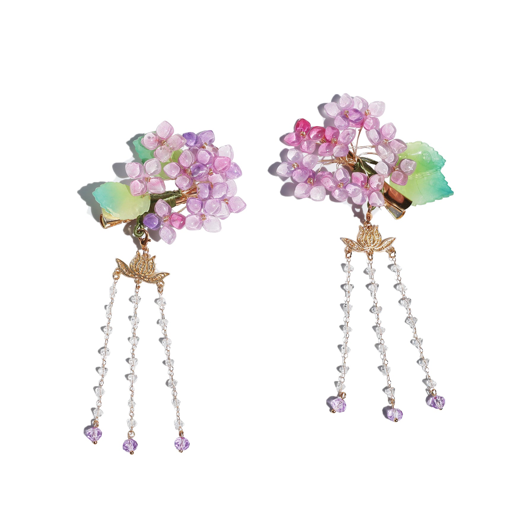 Lilac Hydrangea Tassel Hair Clips (2-Piece Set)