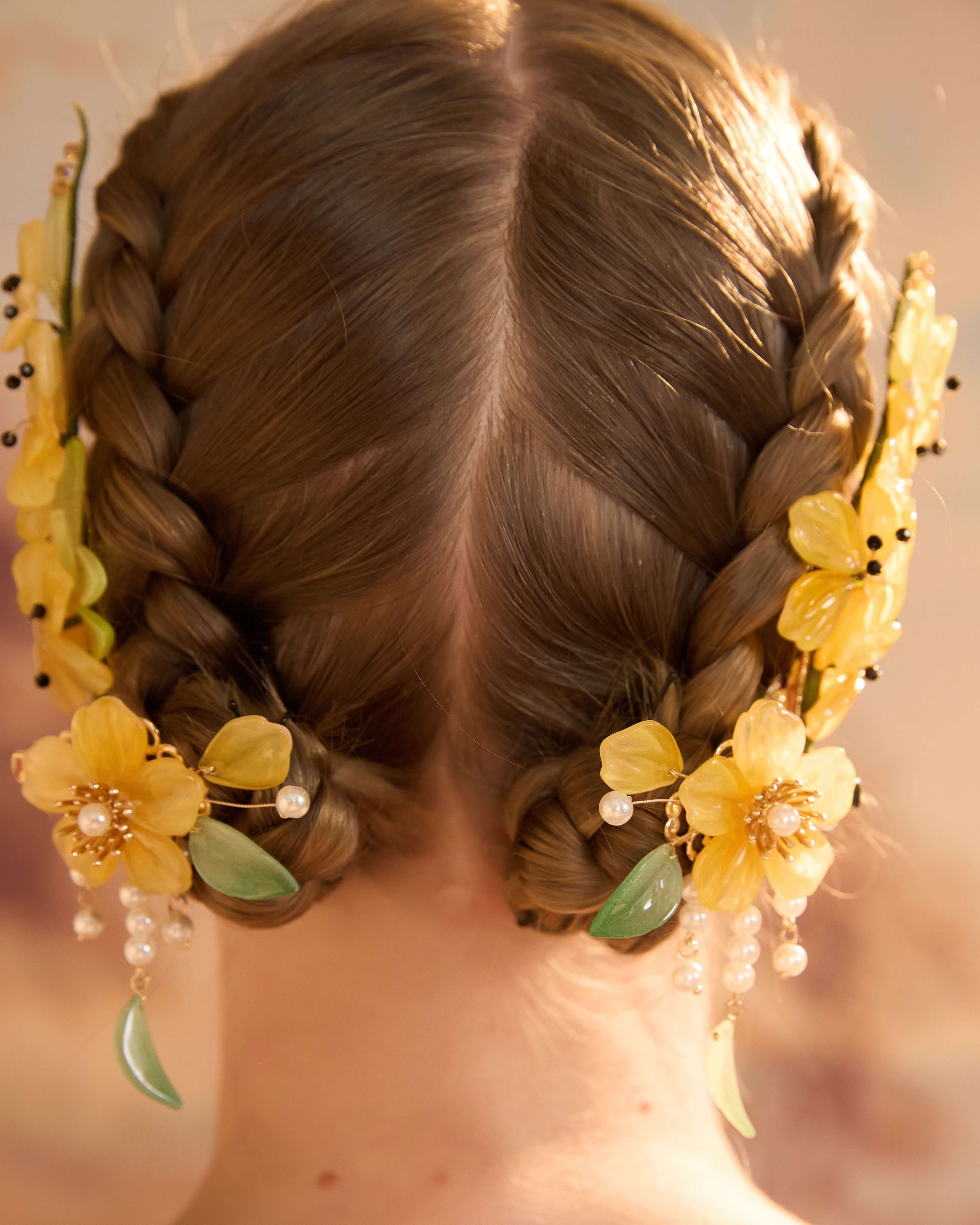 Marigold Floral Pearl Dangle Clip (2-Piece Set)