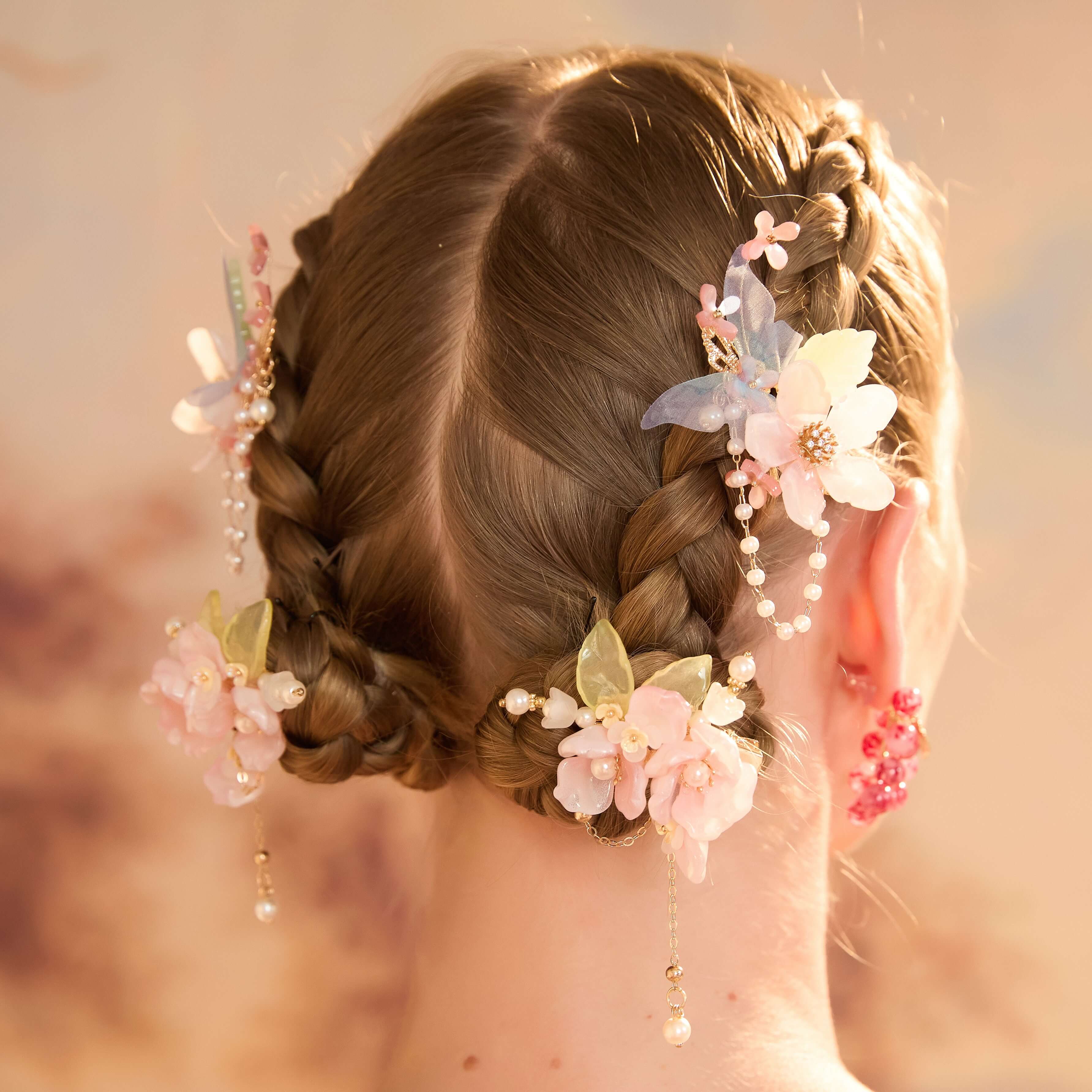 Sakura Blossom Pearl Dangle Clips (2-Piece Set)