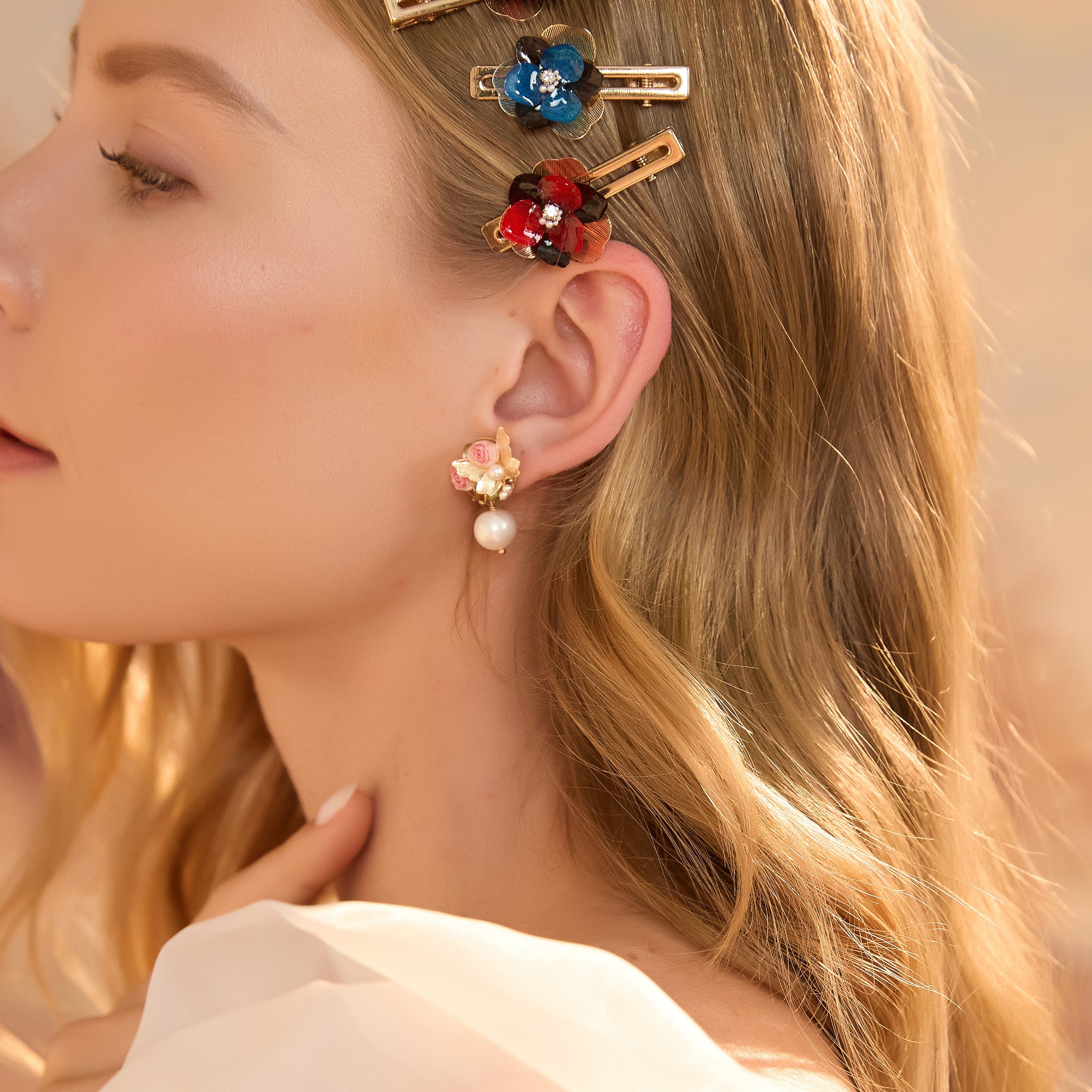 Rose Butterfly Natural Pearl Drop Earrings
