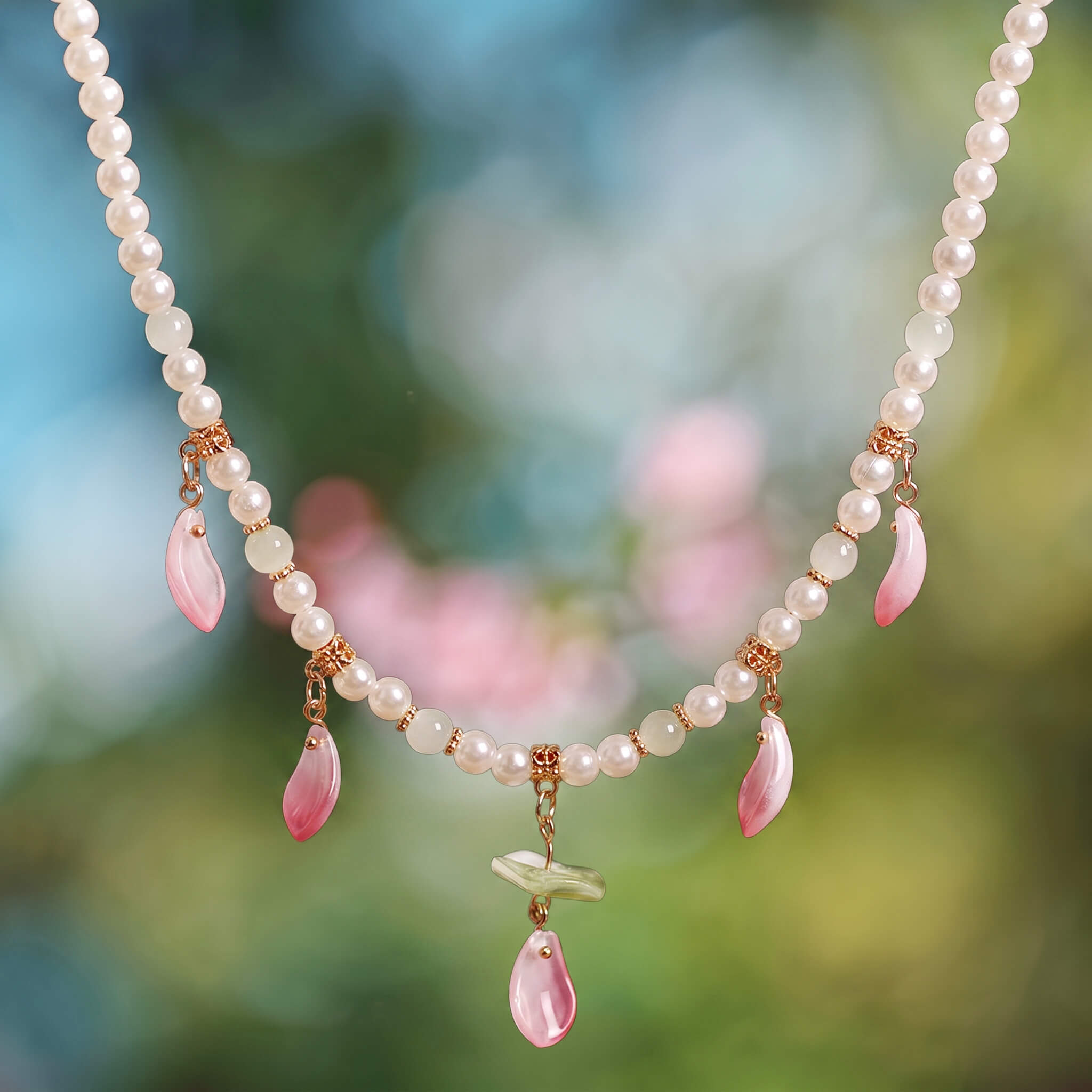 Sakura Petal Cascade Pearl Necklace