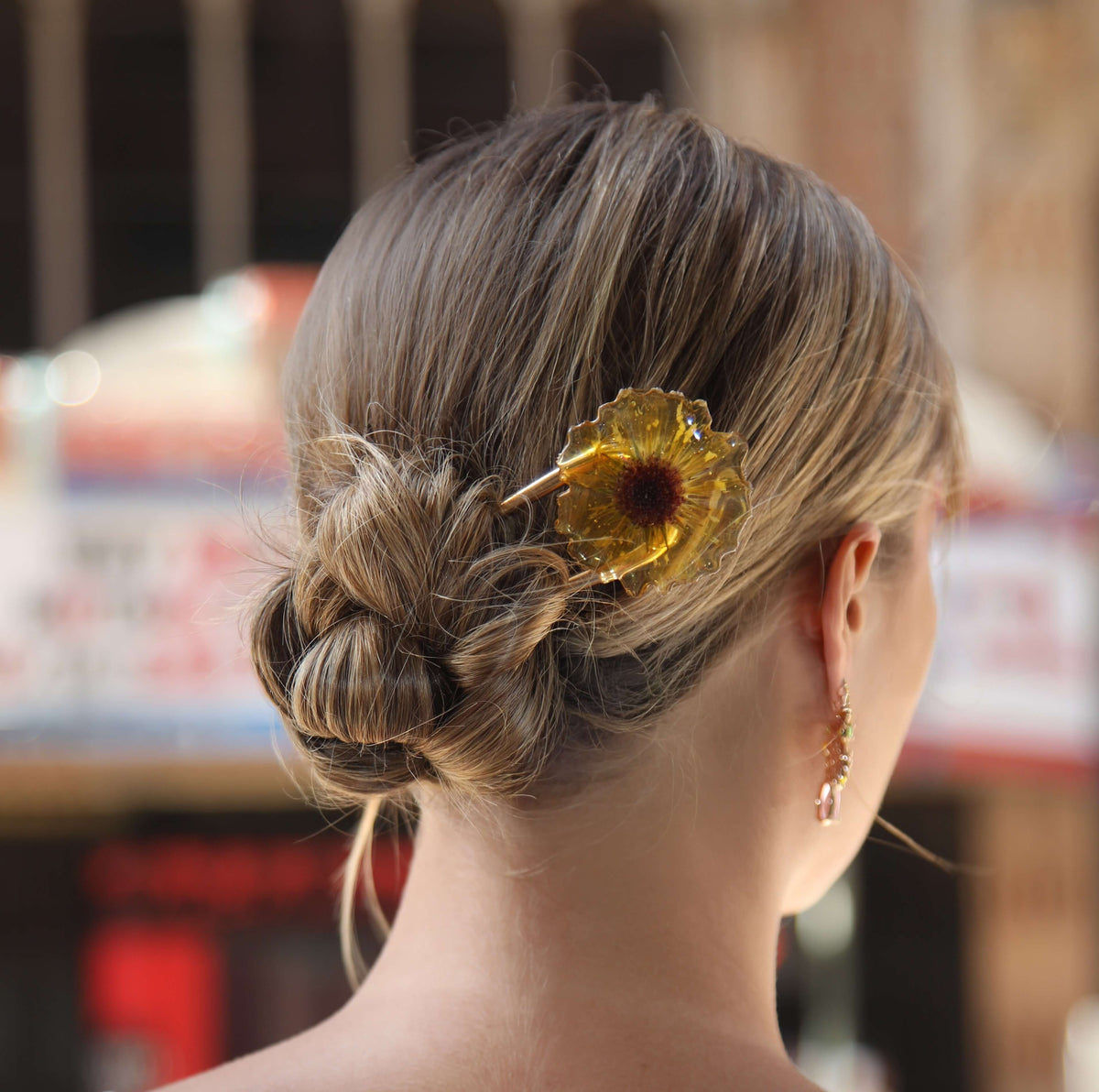 *Real Flower* Sunflower Resin French Hair Pin
