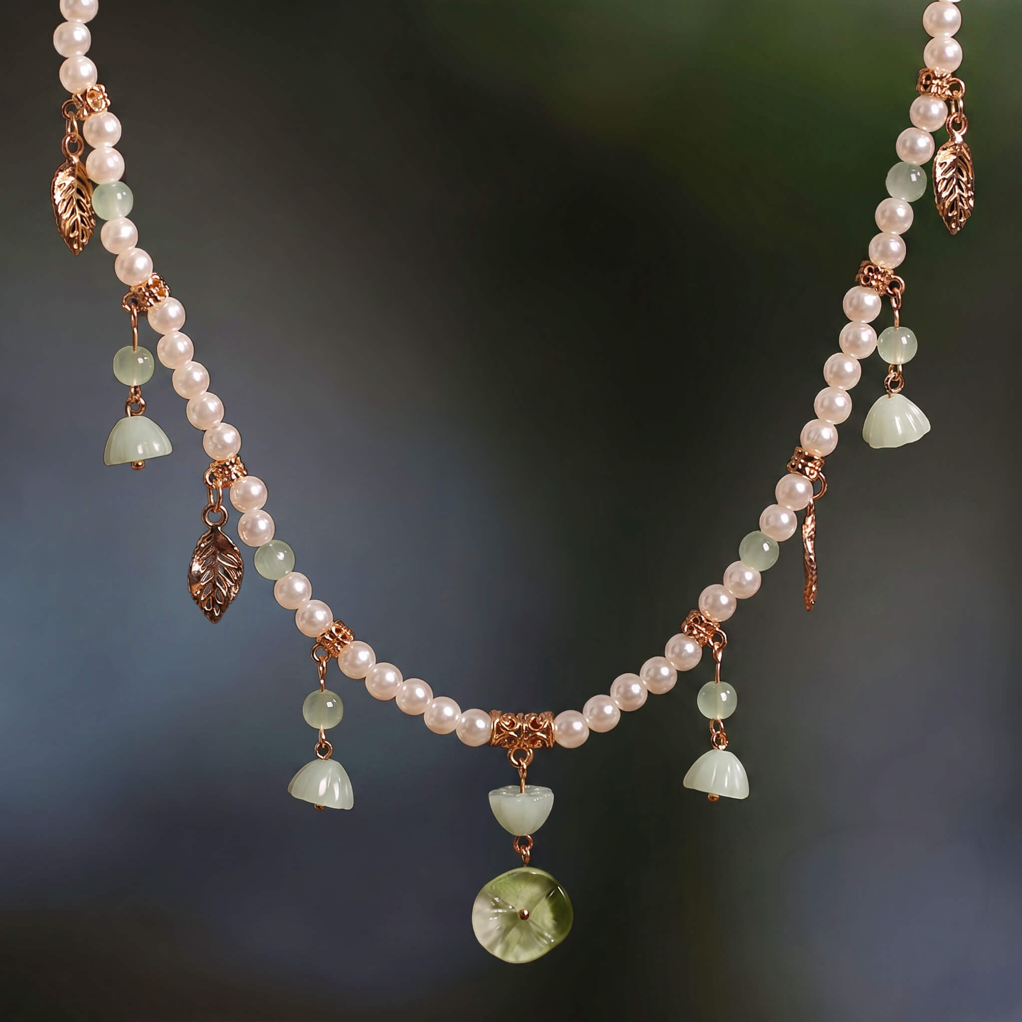 Verdant Jade Petal Cascade Pearl Necklace