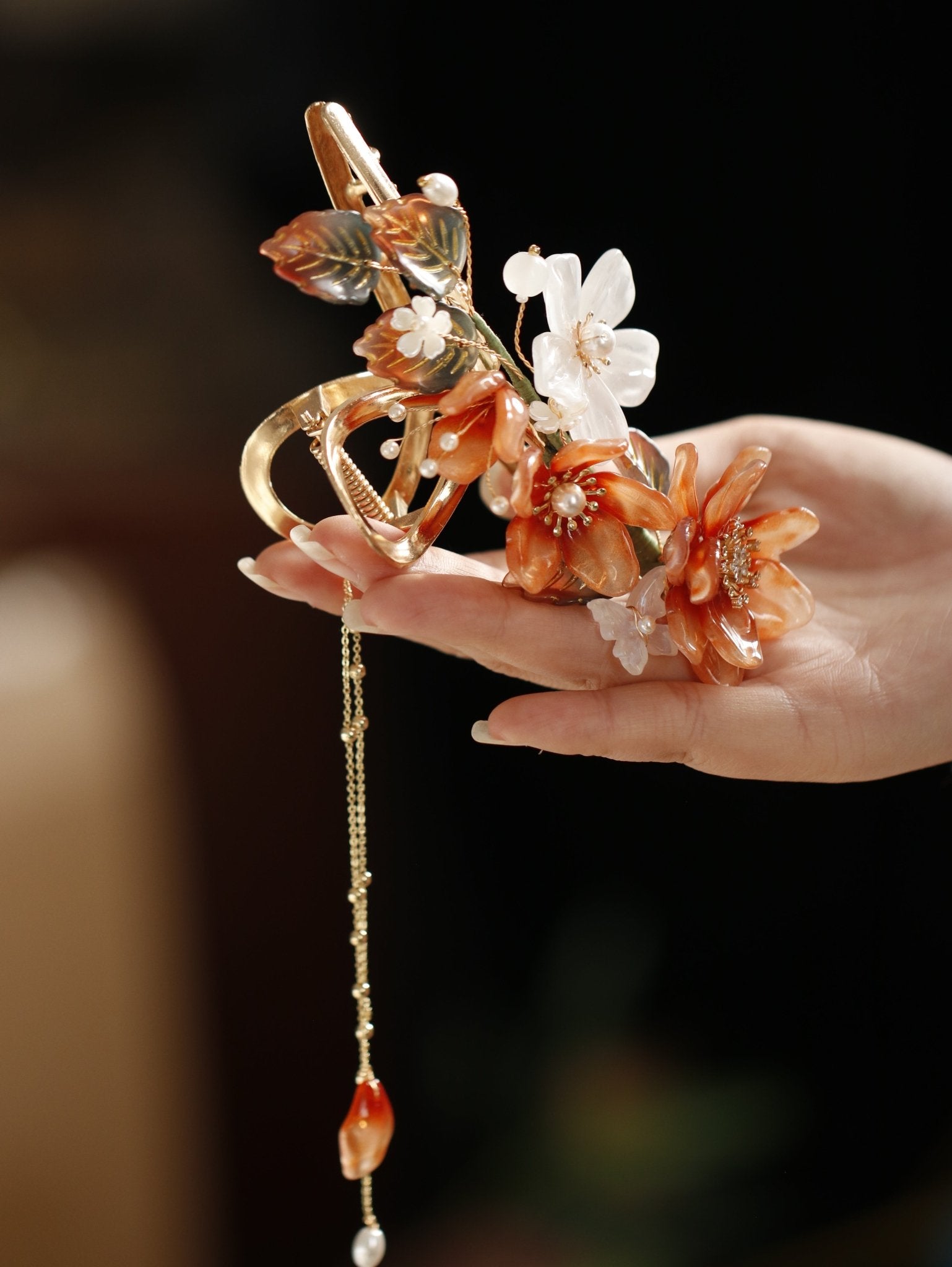 Amber Blossom Pearl Hair clawhair clawsJewelryBlossomuniqueflowerearringsgiftforhermothergiftdaughtergiftbirthdaygiftanniversarygift