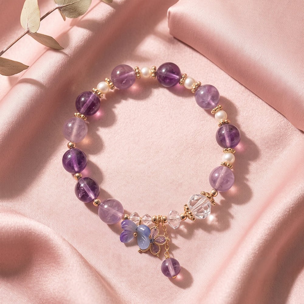 Amethyst Crystal Flower Charm Bracelet Bracelet JewelryBlossom flowerjewelry weddingjewelry bridaljewelry weddinggift bridemaidgiftgiftforher mothergift daughtergift birthdaygift anniversarygi