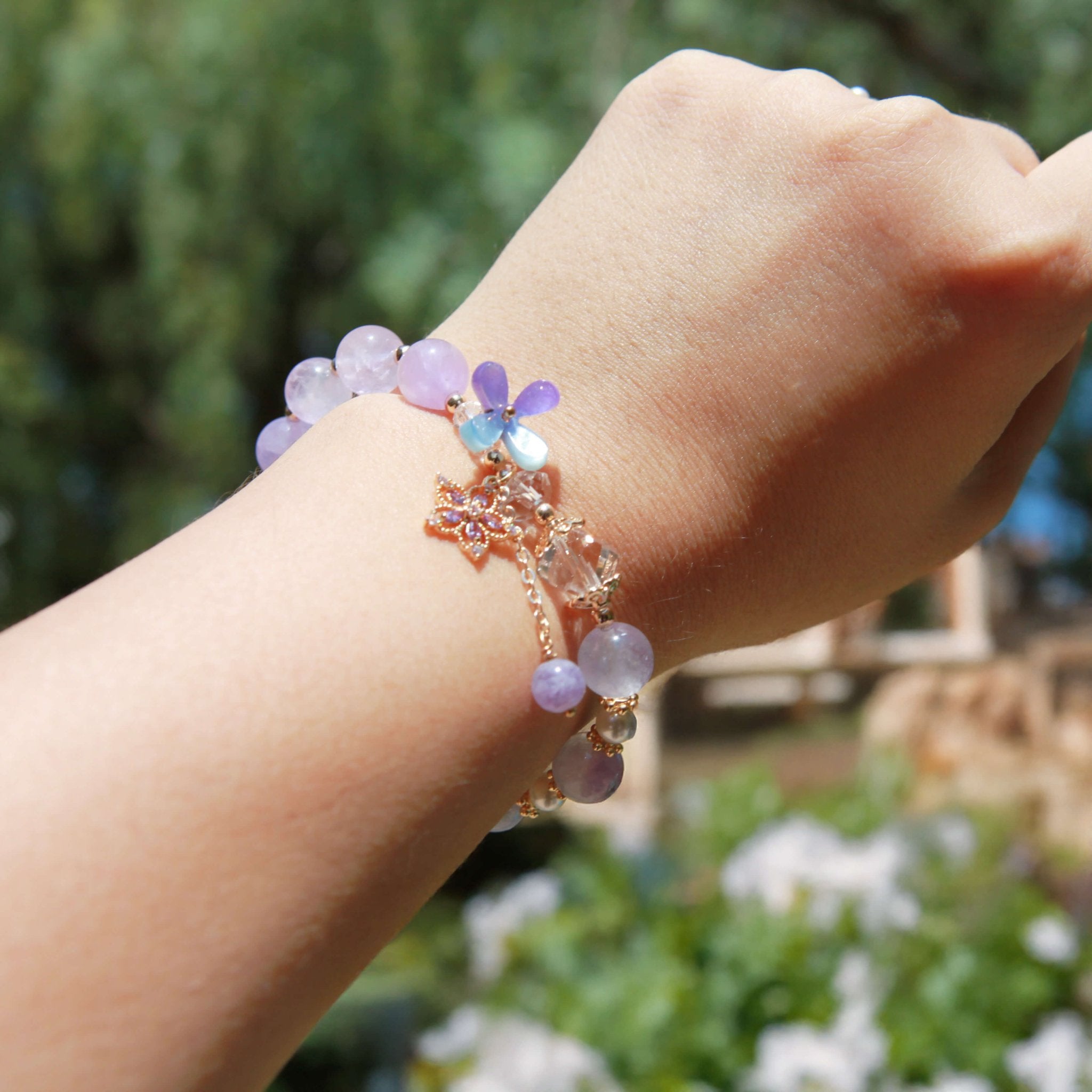 Amethyst Crystal Hydrangea Flower Charm BraceletBraceletJewelryBlossomuniqueflowerearringsgiftforhermothergiftdaughtergiftbirthdaygiftanniversarygift