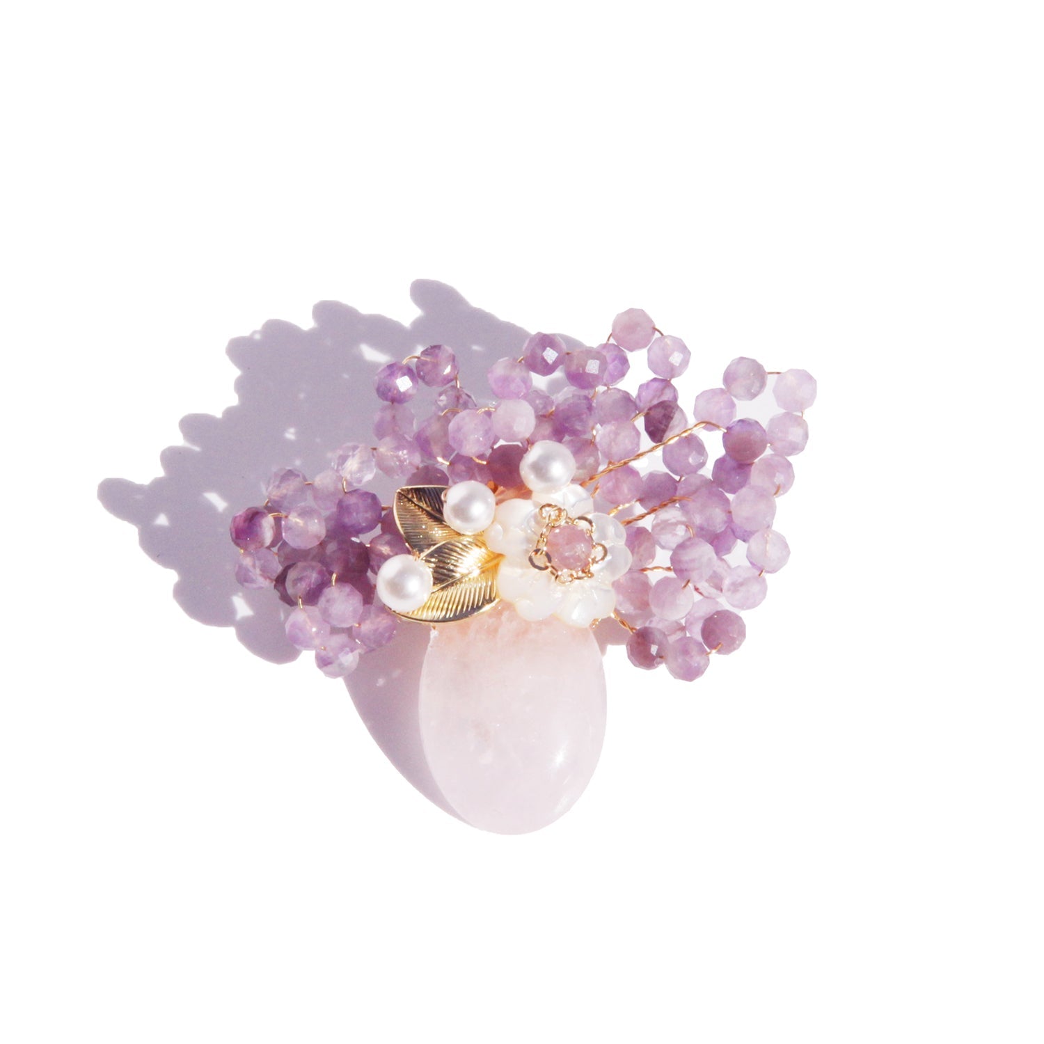 Amethyst Flowers In Rose Quartz Vase Brooch/ Final SalebroochJewelryBlossomuniqueflowerearringsgiftforhermothergiftdaughtergiftbirthdaygiftanniversarygift
