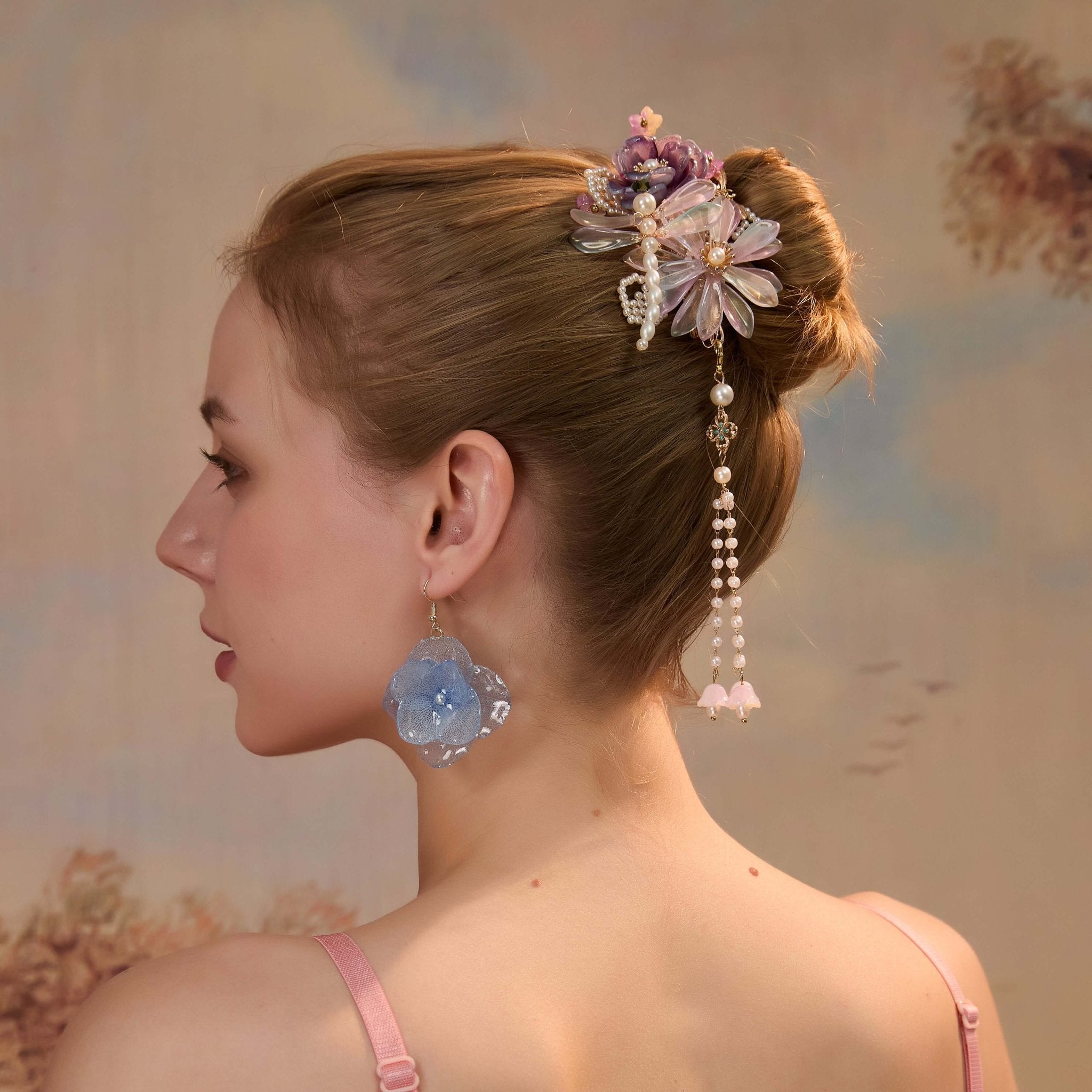 Amethyst Moon Bloom Tassel Hair ClipHAIRJewelryBlossomuniqueflowerearringsgiftforhermothergiftdaughtergiftbirthdaygiftanniversarygift