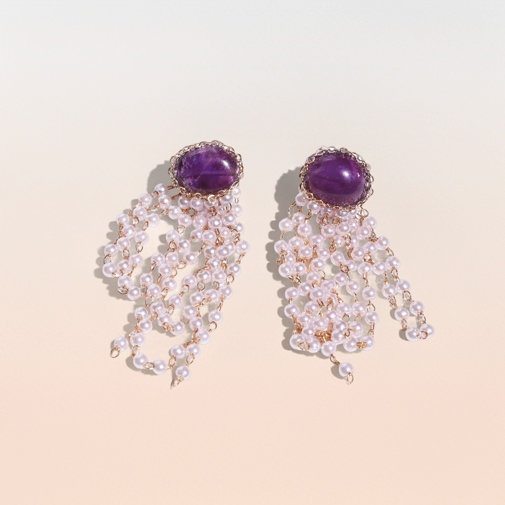 Amethyst Pearl Cascade Drop Earrings Earrings JewelryBlossom flowerjewelry weddingjewelry bridaljewelry weddinggift bridemaidgiftgiftforher mothergift daughtergift birthdaygift anniversarygi