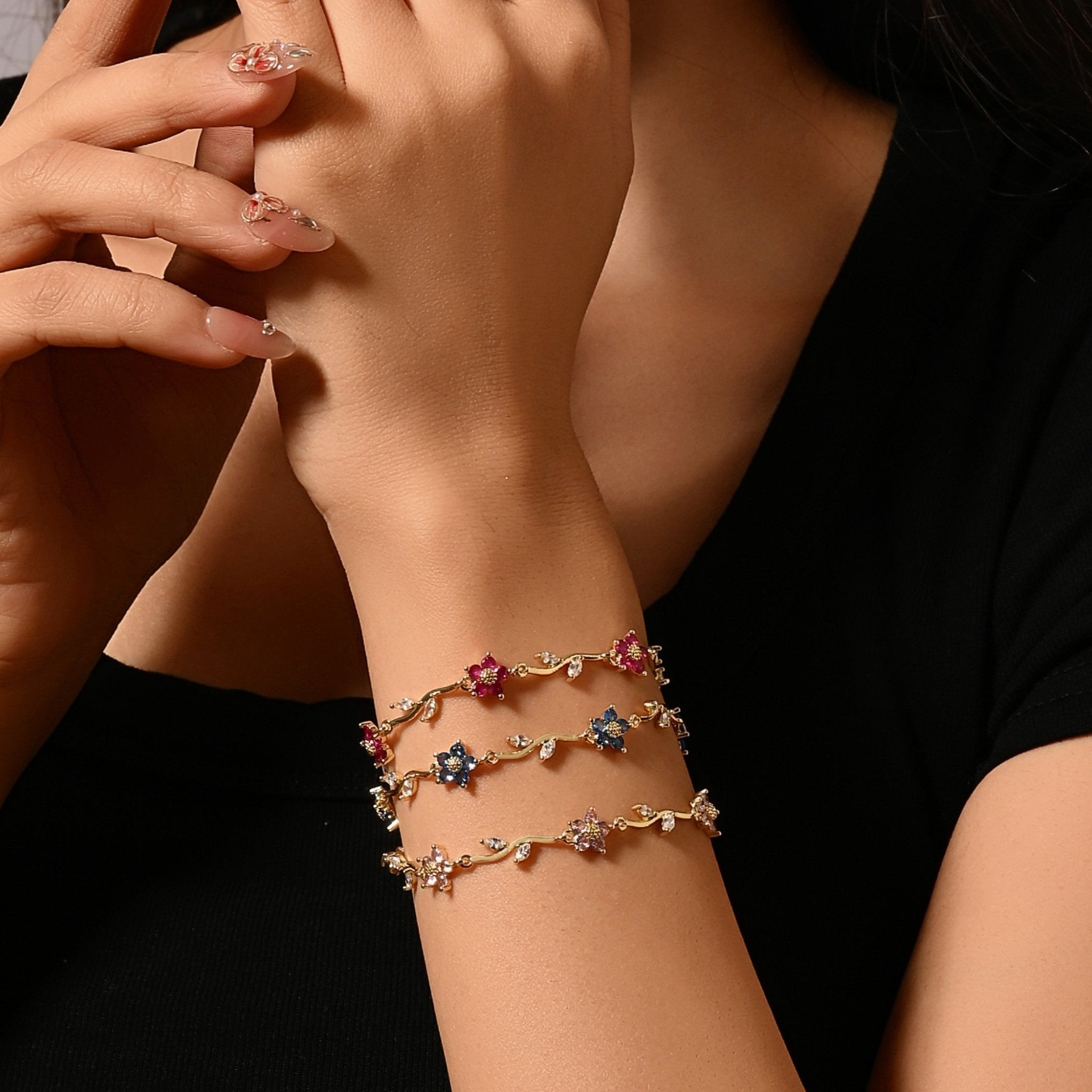 Aurora Petal Zircon Crystal BraceletBraceletJewelryBlossomuniqueflowerearringsgiftforhermothergiftdaughtergiftbirthdaygiftanniversarygift