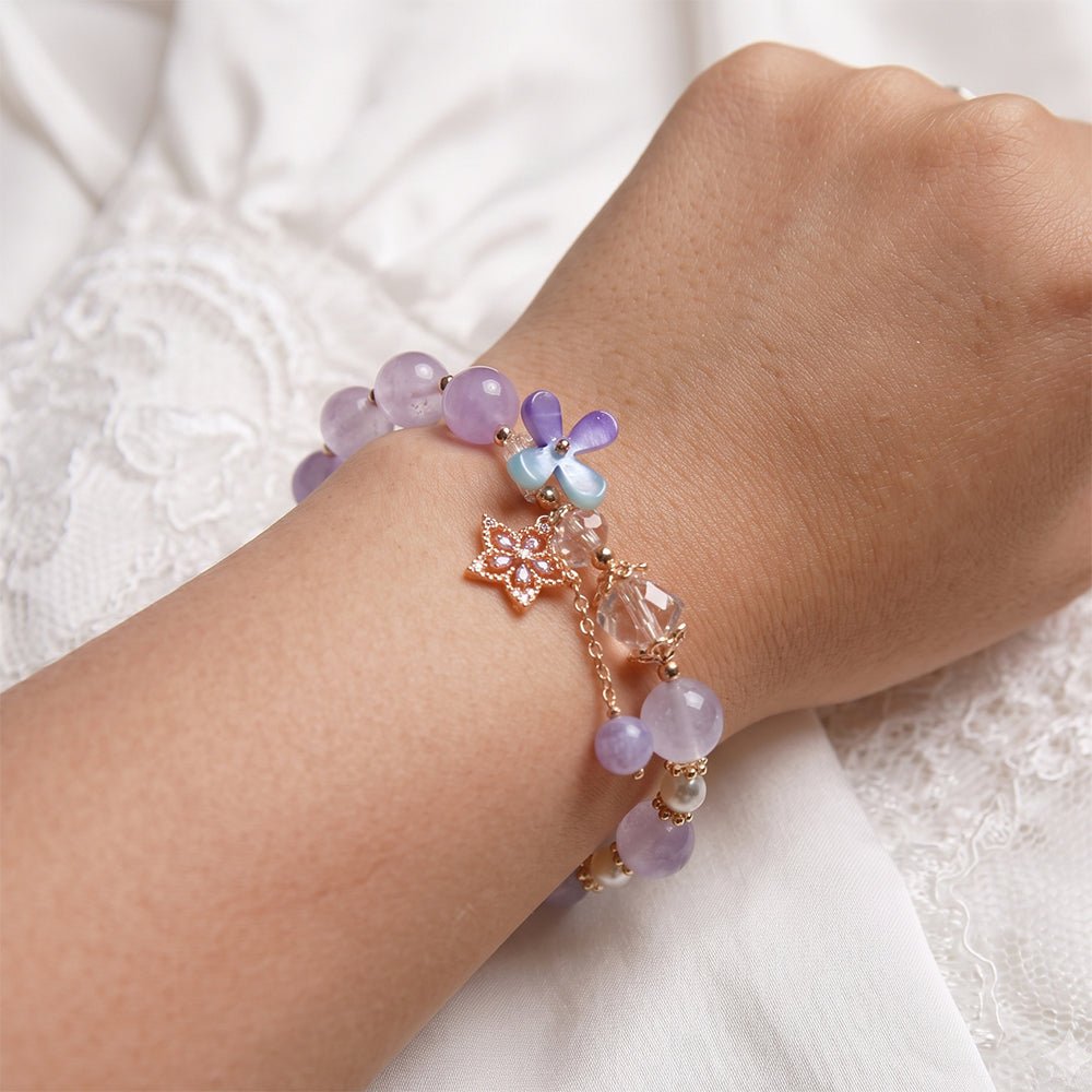 Authentic Amethyst Crystal Flower Charm Bracelet Bracelet JewelryBlossom flowerjewelry weddingjewelry bridaljewelry weddinggift bridemaidgiftgiftforher mothergift daughtergift birthdaygift anniversarygi