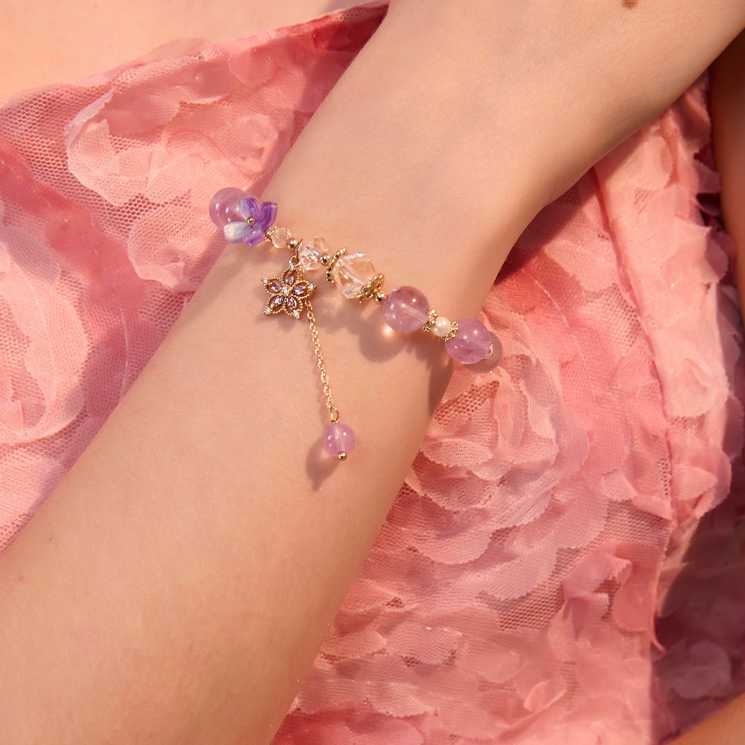 Authentic Amethyst Crystal Flower Charm BraceletBraceletJewelryBlossomuniqueflowerearringsgiftforhermothergiftdaughtergiftbirthdaygiftanniversarygift