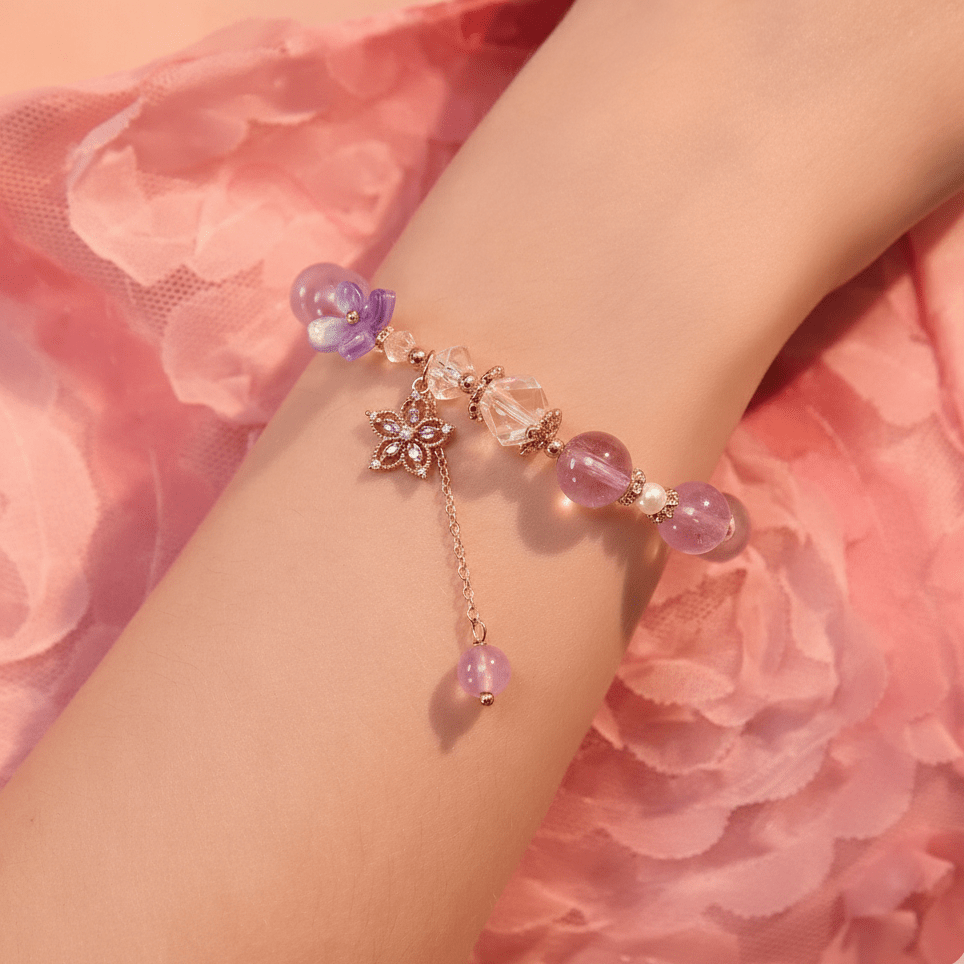 Authentic Amethyst Crystal Flower Charm BraceletBraceletJewelryBlossomuniqueflowerearringsgiftforhermothergiftdaughtergiftbirthdaygiftanniversarygift