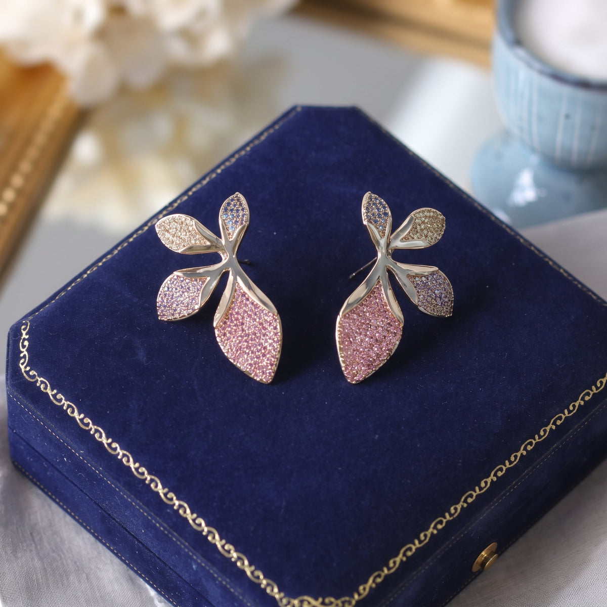 Berry Orchid Pavé Petal Statement Earrings Earrings JewelryBlossom #flowerjewelry# #weddingjewelry# #bridaljewelry# #weddinggift# #bridemaidgift##giftforher# #mothergift# #daughtergift# #birthdaygift# #anniversarygi