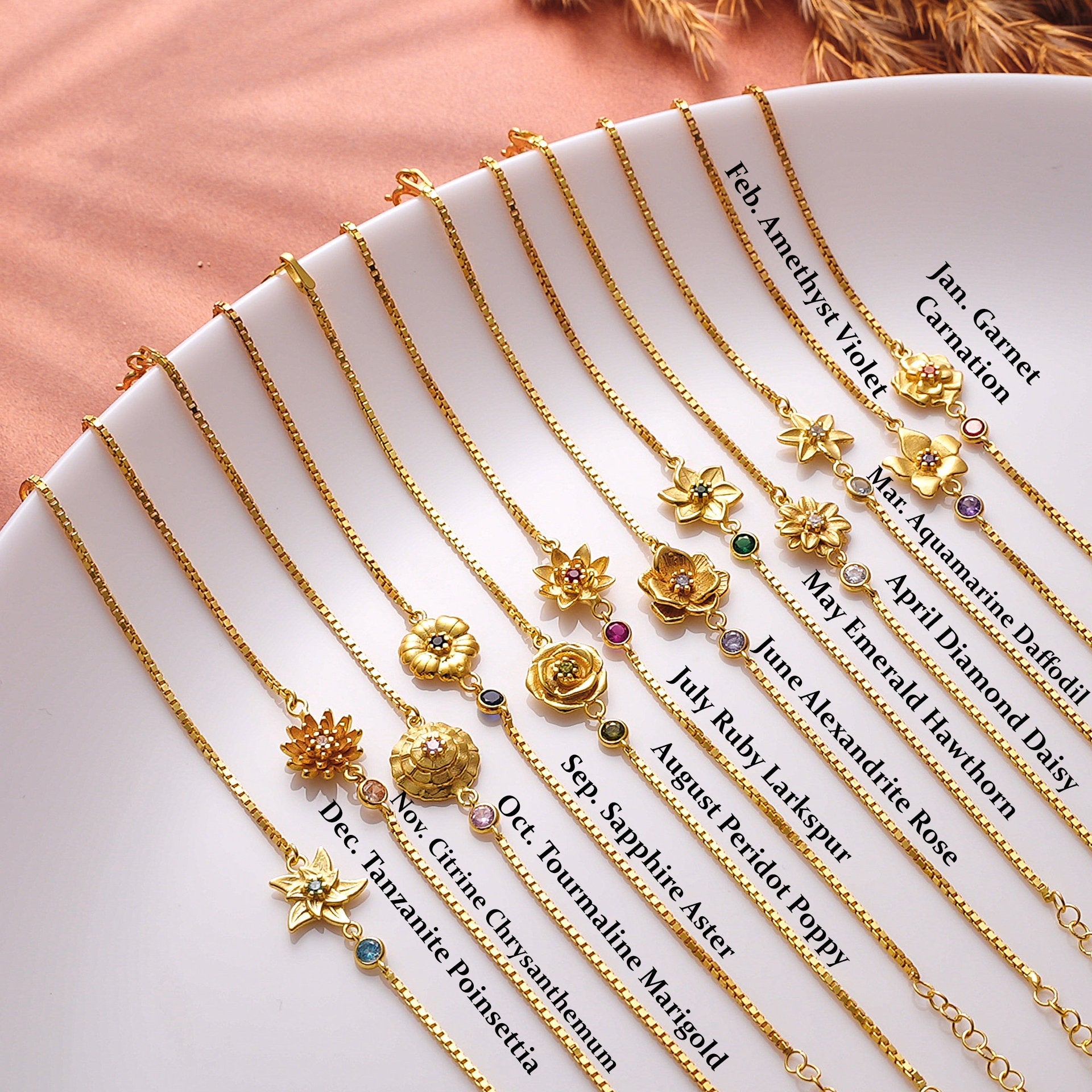 Birth Flower & Birthstone BraceletsBraceletJewelryBlossomuniqueflowerearringsgiftforhermothergiftdaughtergiftbirthdaygiftanniversarygift