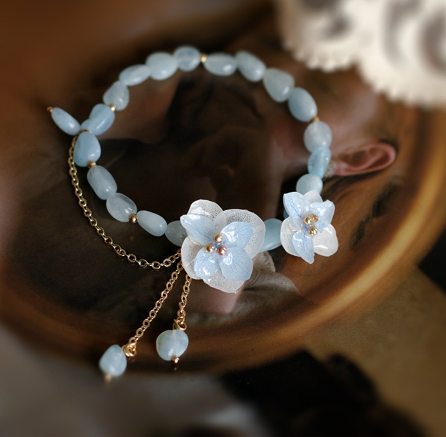 Blue Hydrangea Crystal Beaded BraceletBraceletJewelryBlossomuniqueflowerearringsgiftforhermothergiftdaughtergiftbirthdaygiftanniversarygift