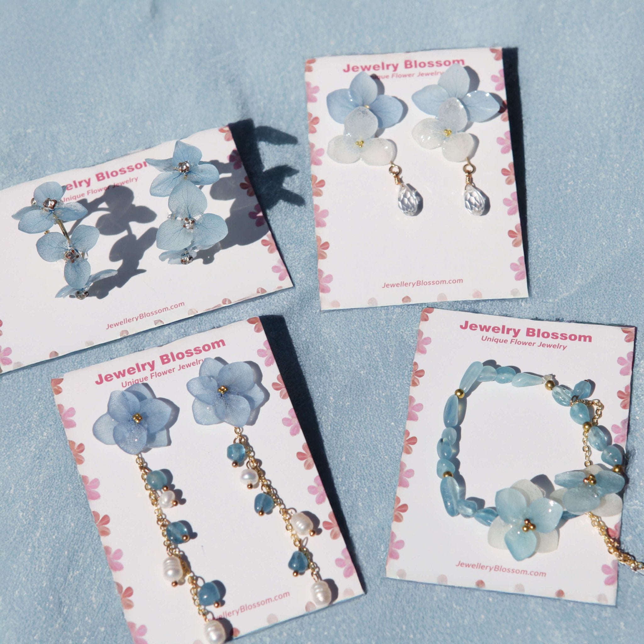 Blue Hydrangea Jewelry Holiday 4 - pc Gift SetSetJewelryBlossomuniqueflowerearringsgiftforhermothergiftdaughtergiftbirthdaygiftanniversarygift