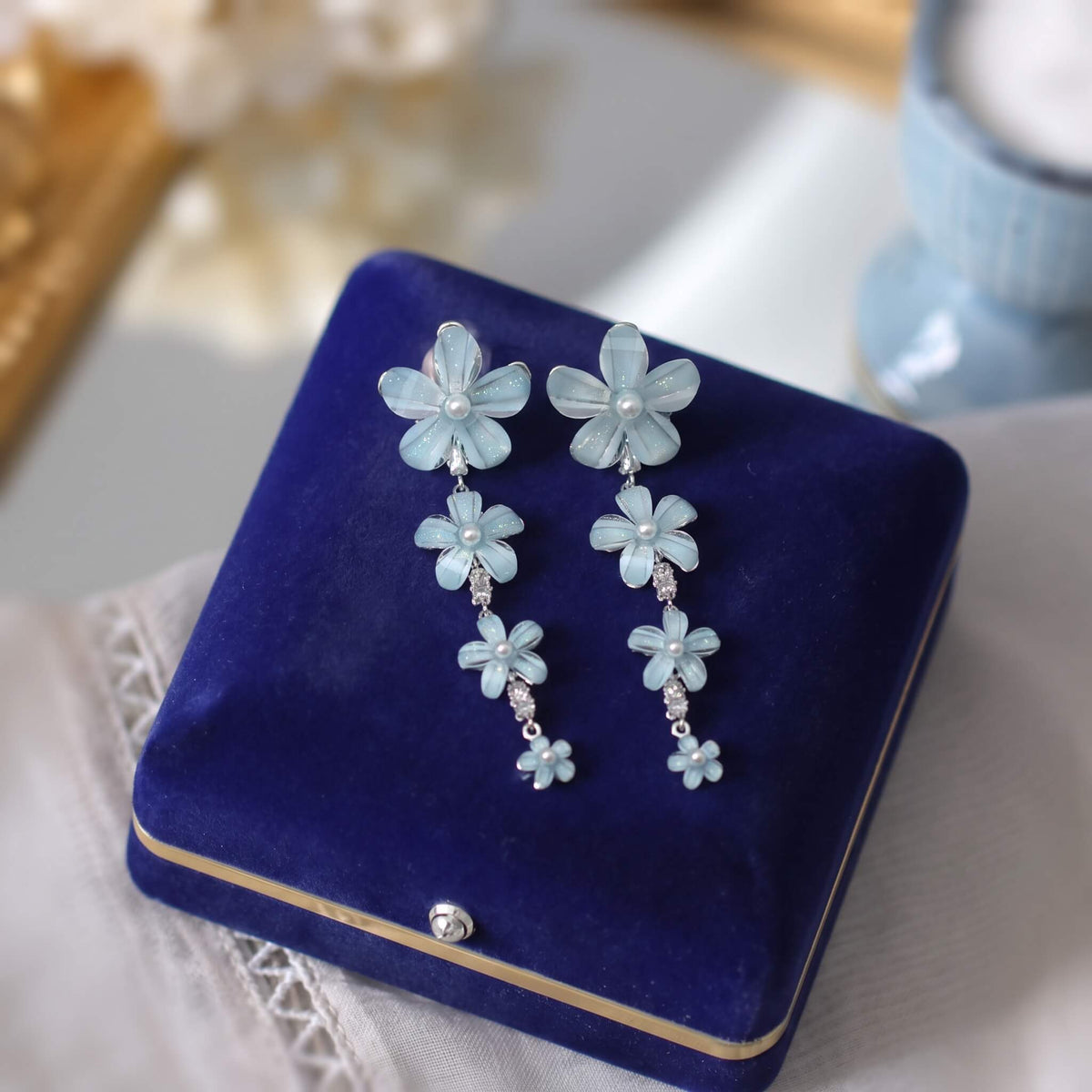 Aqua Sakura Shimmer Cascade Earrings