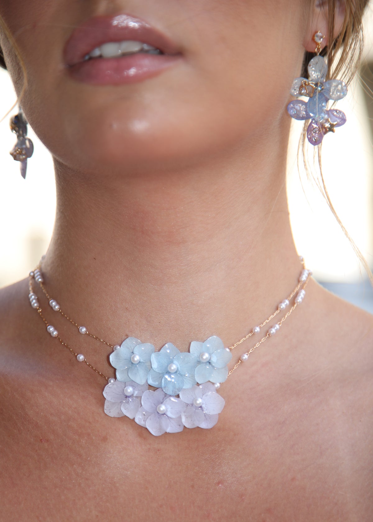 *Real Flower* Lavender Hydrangea Pearl Bloom Necklace