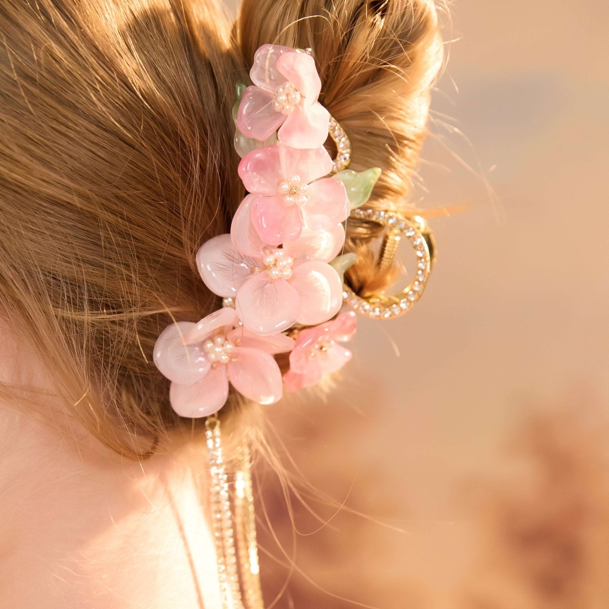 Blush Peony Rhinestone Tassel Hair Claw hair claws JewelryBlossom flowerjewelry weddingjewelry bridaljewelry weddinggift bridemaidgiftgiftforher mothergift daughtergift birthdaygift anniversarygi