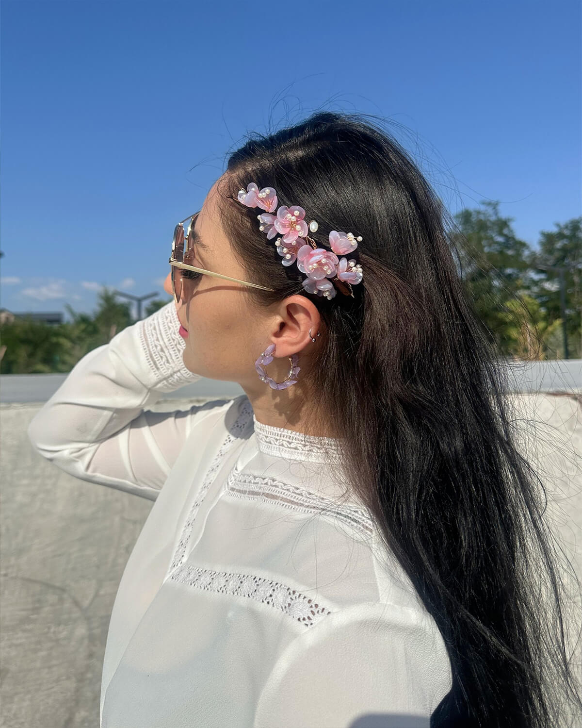 Blush Petal Rain Hair ClipHair ClipsJewelryBlossomuniqueflowerearringsgiftforhermothergiftdaughtergiftbirthdaygiftanniversarygift