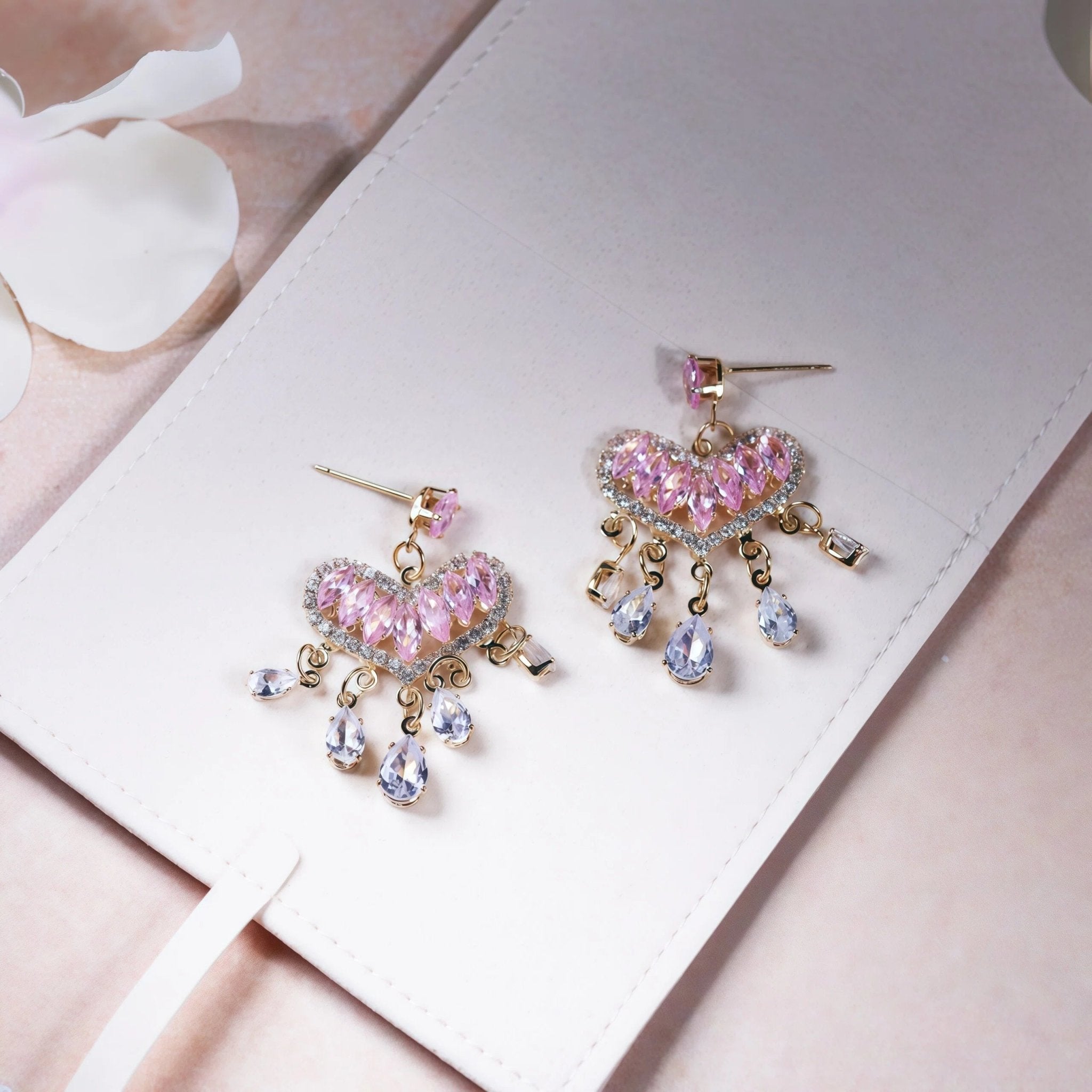 Chandelier Heart Drop EarringsEarringsJewelryBlossomuniqueflowerearringsgiftforhermothergiftdaughtergiftbirthdaygiftanniversarygift