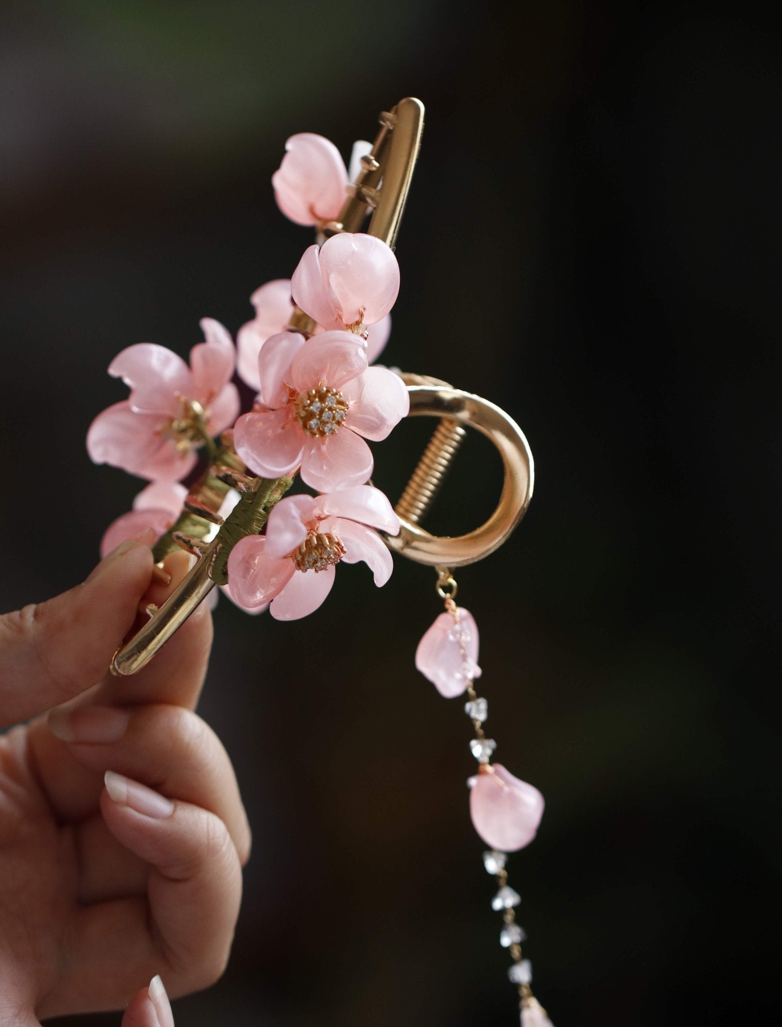 Cherry Blossom Crystal Hair Clawhair clawsJewelryBlossomuniqueflowerearringsgiftforhermothergiftdaughtergiftbirthdaygiftanniversarygift