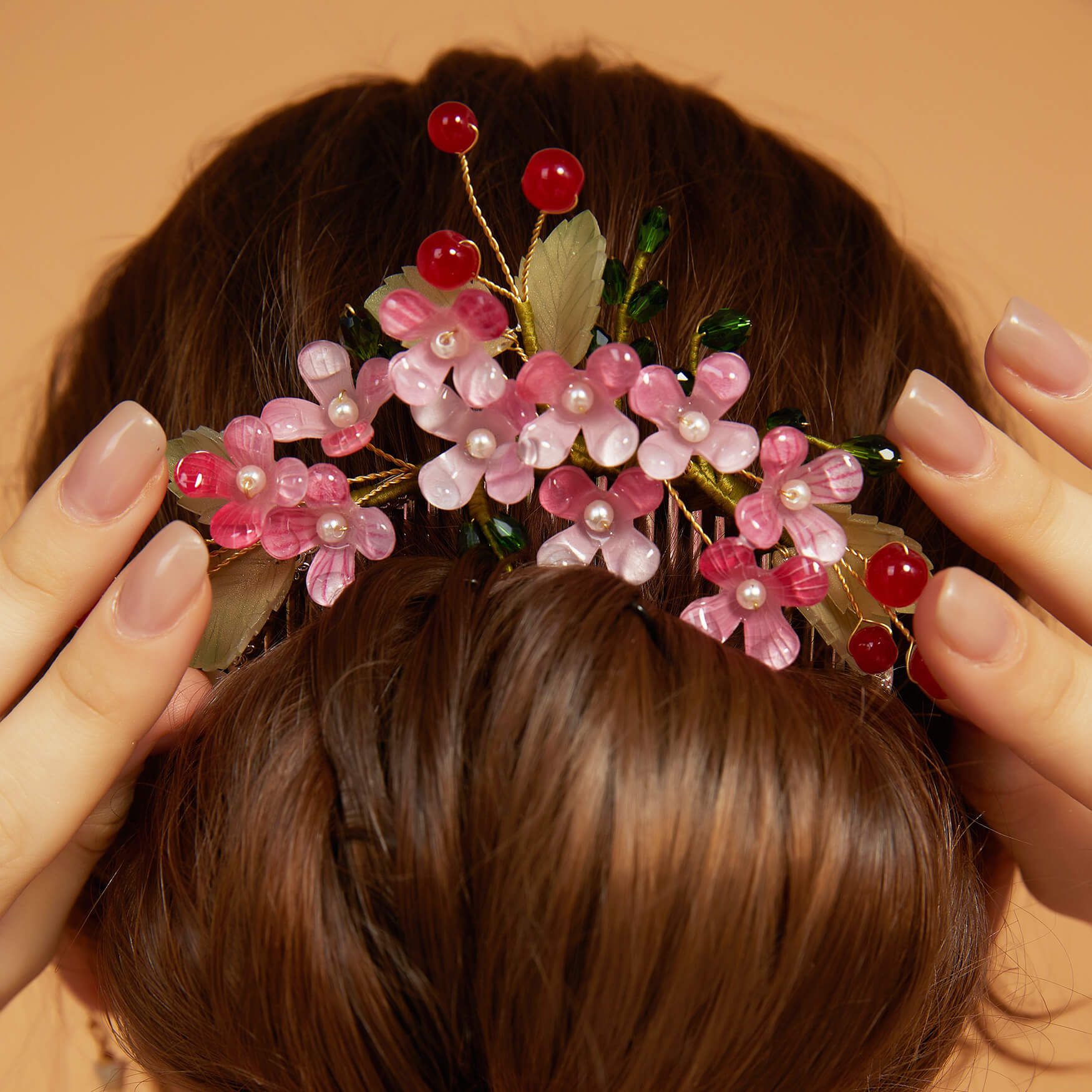 Cherry Blossom Garden Hair CombHair ClipsJewelryBlossomuniqueflowerearringsgiftforhermothergiftdaughtergiftbirthdaygiftanniversarygift