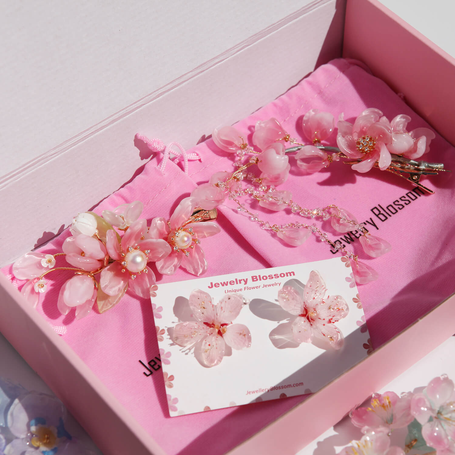 Cherry Blossom Hair Clips & Earrings 3 - Piece SetJewelryBlossomuniqueflowerearringsgiftforhermothergiftdaughtergiftbirthdaygiftanniversarygift