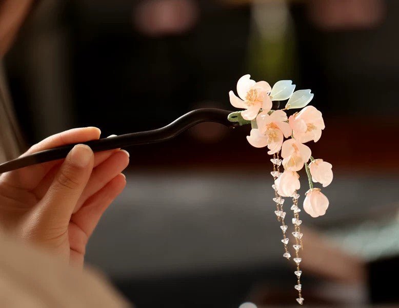 Cherry Blossom Tassel Hair StickHAIRJewelryBlossomuniqueflowerearringsgiftforhermothergiftdaughtergiftbirthdaygiftanniversarygift
