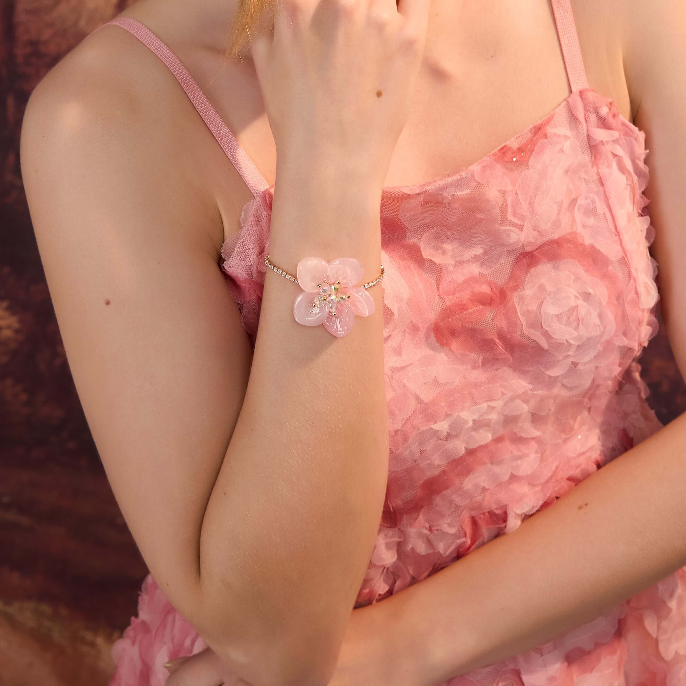 Pink Cherry Blossom Crystal Bracelet