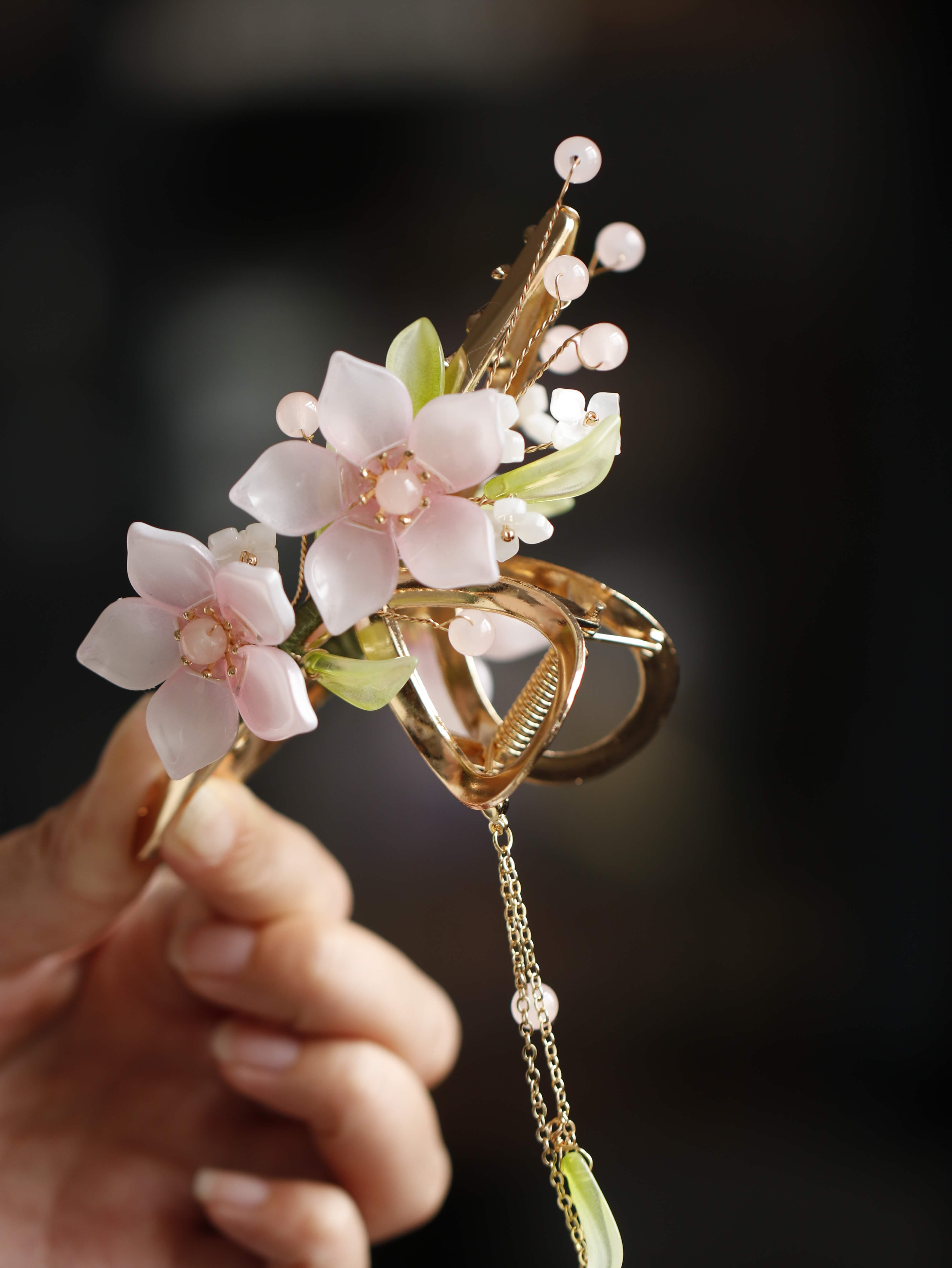 Cherry Blossom Tassel Hair Claw