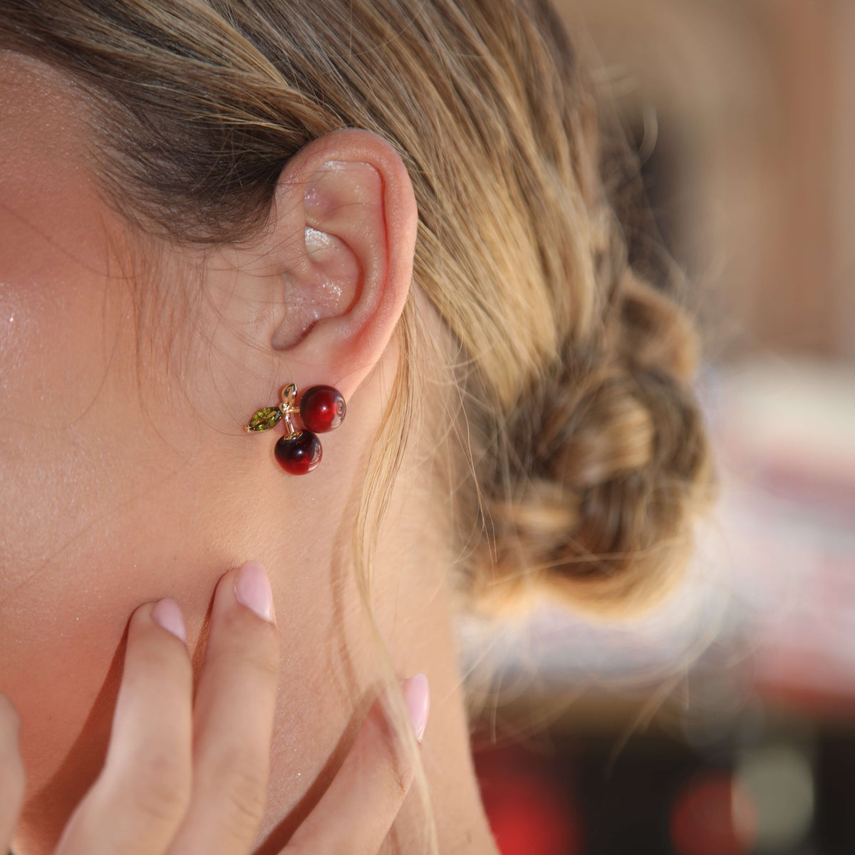 Ruby Orchard Cherry Stud Earrings