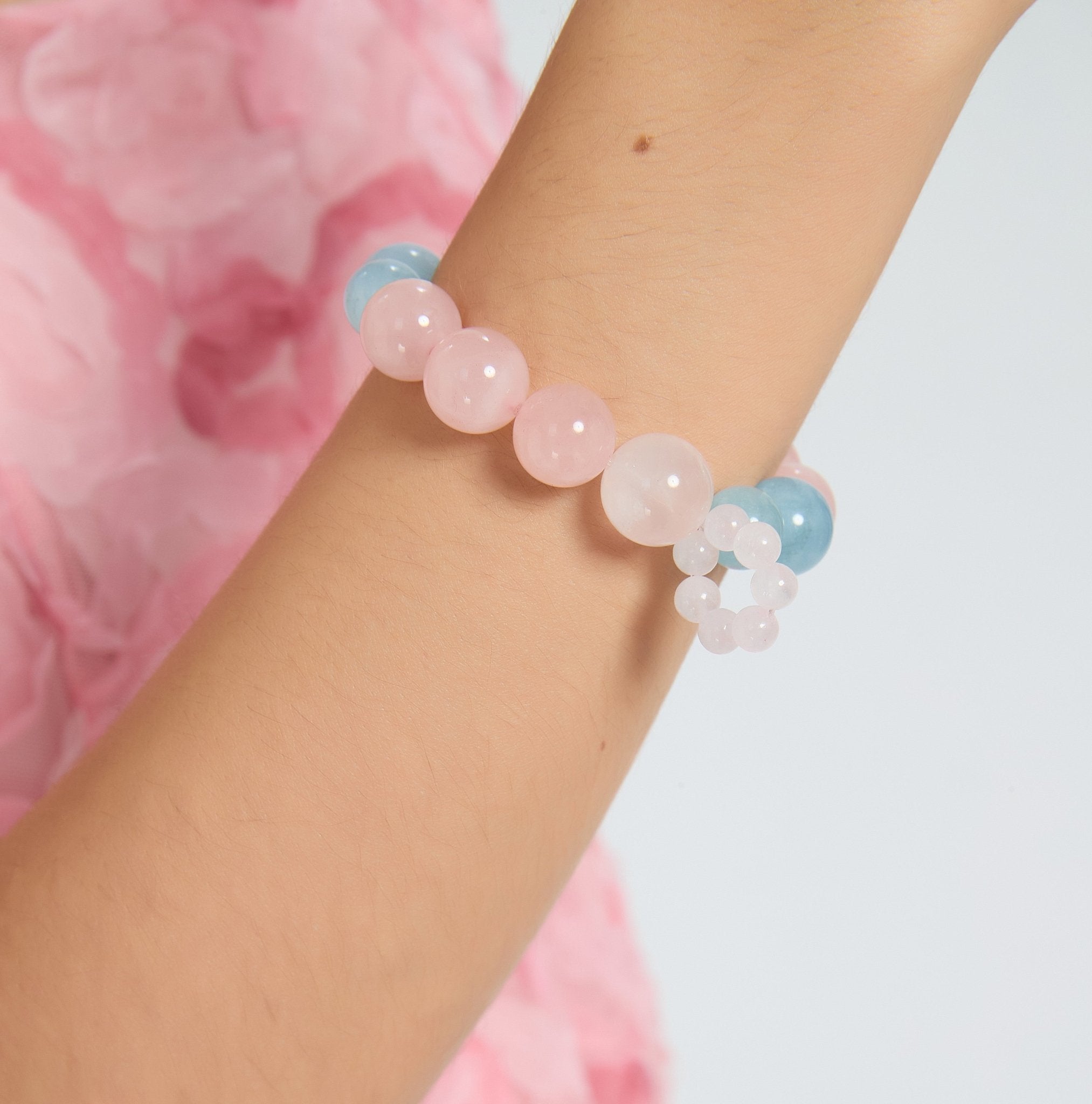 Coastal Sunset Rose Quartz Aquamarine Large Crystal BraceletBraceletJewelryBlossomuniqueflowerearringsgiftforhermothergiftdaughtergiftbirthdaygiftanniversarygift