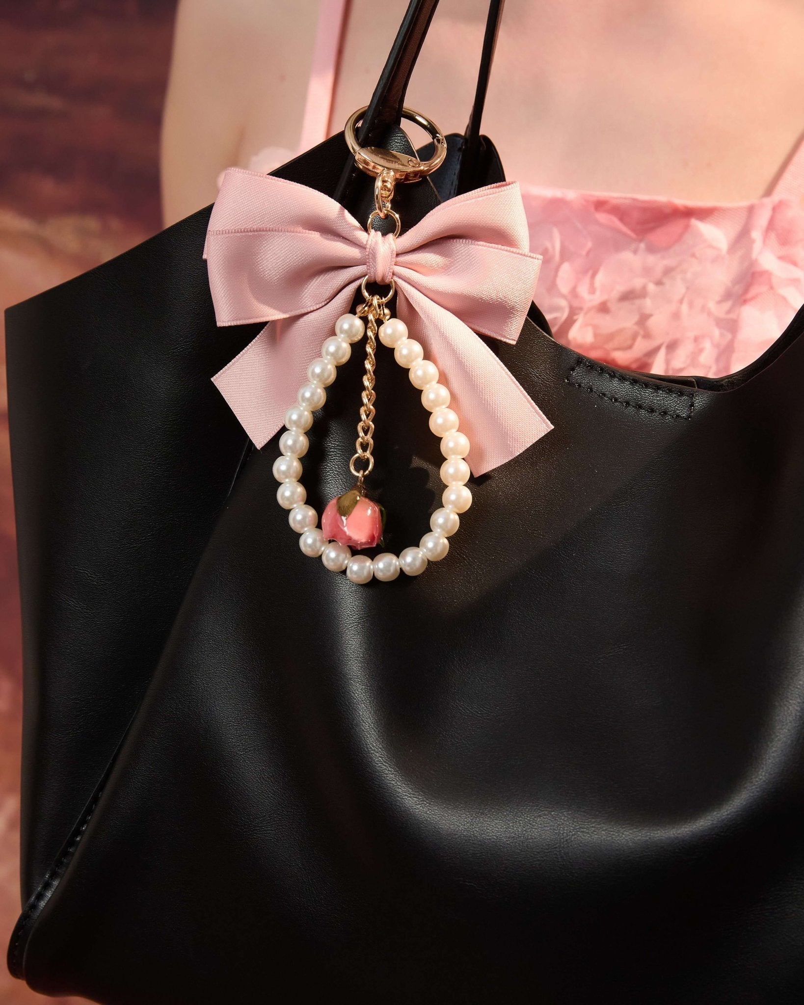 Crystal Pearl Real Rose Bowtie Bag CharmbroochJewelryBlossomuniqueflowerearringsgiftforhermothergiftdaughtergiftbirthdaygiftanniversarygift