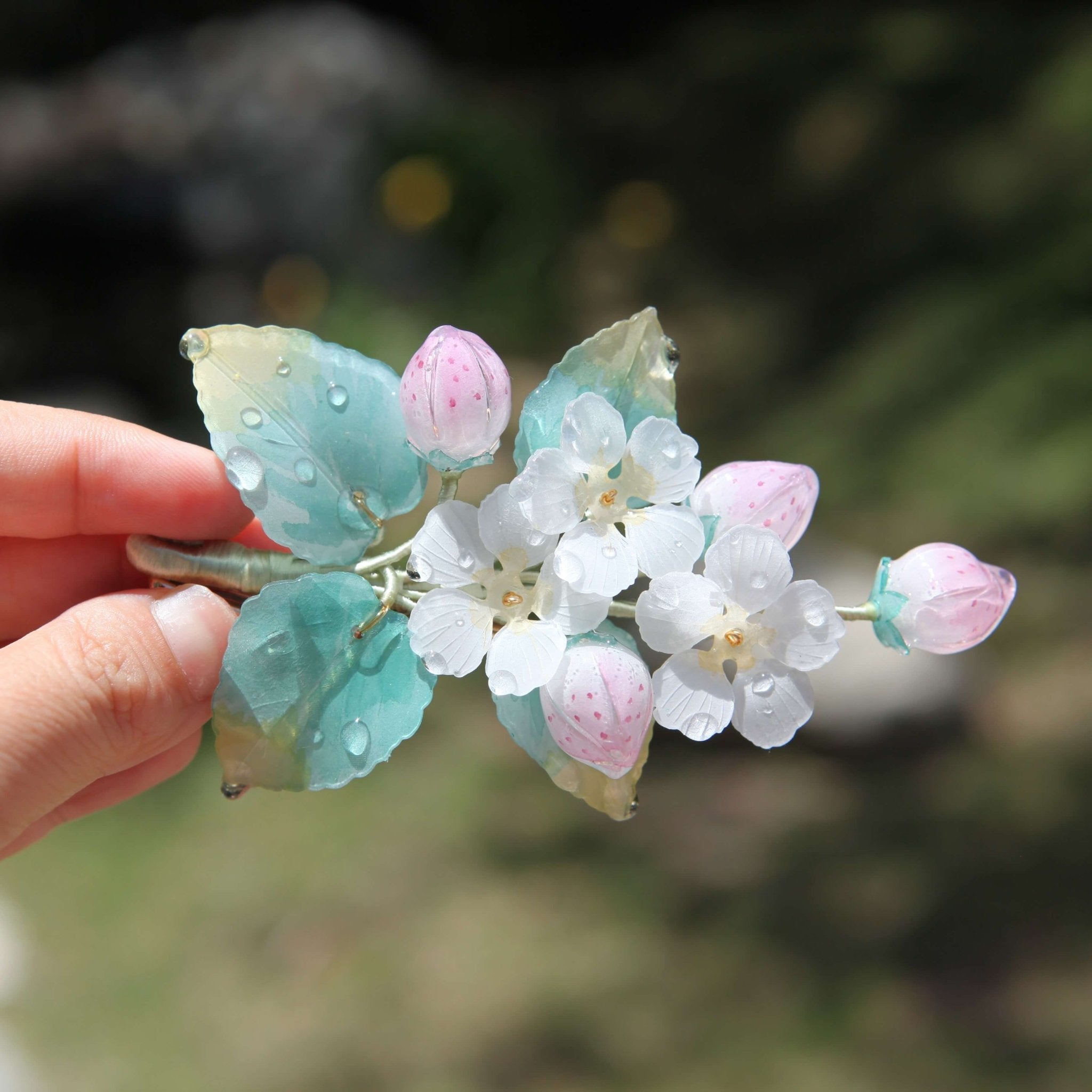 Dewdrop Berry Blossom Hair ClipHair ClipsJewelryBlossomuniqueflowerearringsgiftforhermothergiftdaughtergiftbirthdaygiftanniversarygift