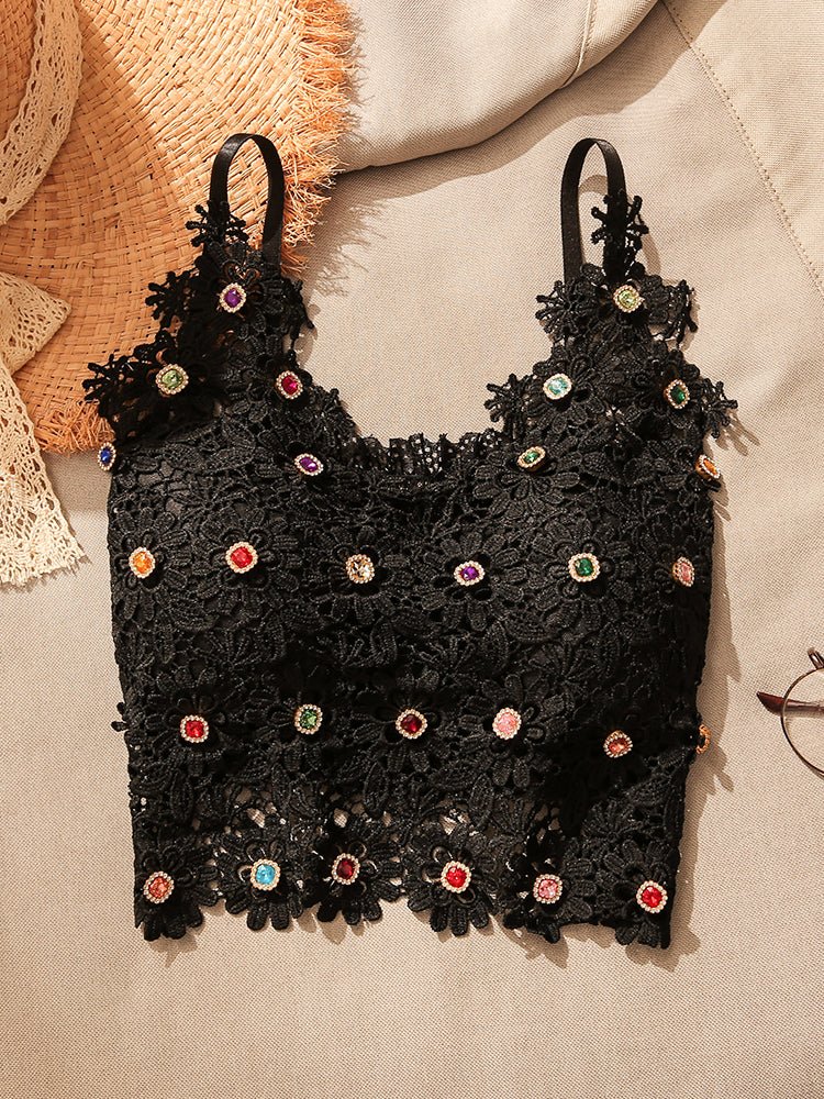 Embellished rhinestone Black Lace Crop TankClothingJewelryBlossomuniqueflowerearringsgiftforhermothergiftdaughtergiftbirthdaygiftanniversarygift