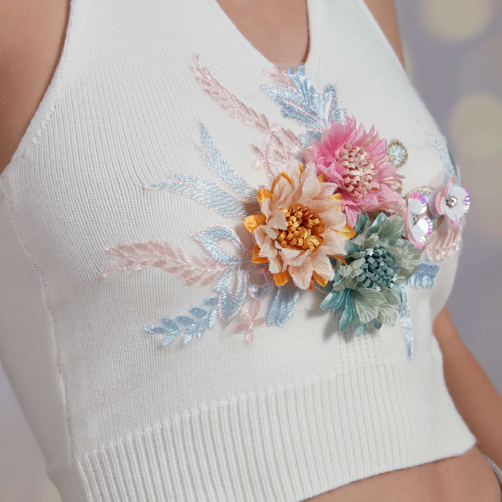 Embroidered Daisy Floral Knit Crop TopClothingJewelryBlossomuniqueflowerearringsgiftforhermothergiftdaughtergiftbirthdaygiftanniversarygift