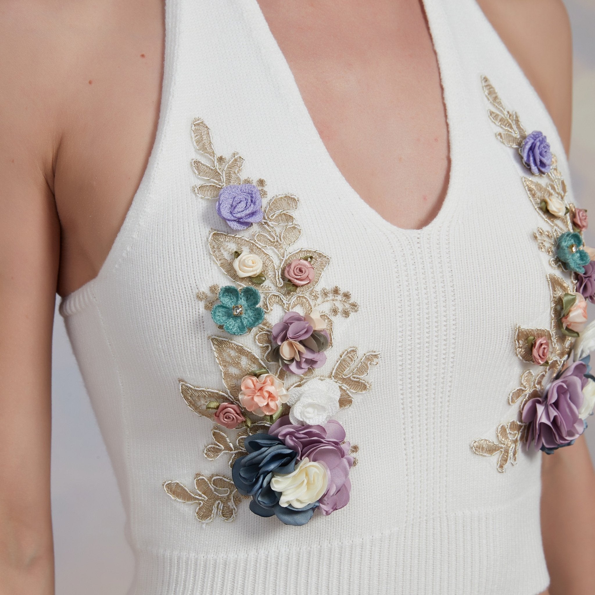 Embroidered Flower Garden Knit Crop TopClothingJewelryBlossomuniqueflowerearringsgiftforhermothergiftdaughtergiftbirthdaygiftanniversarygift