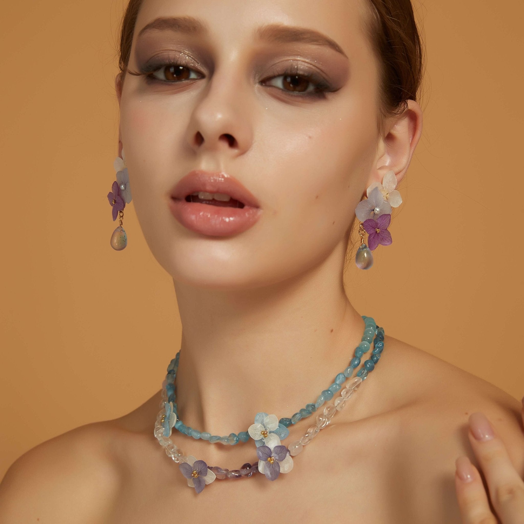 Ethereal Lilac & Frost Blue Hydrangea Drop EarringsEarringsJewelryBlossomuniqueflowerearringsgiftforhermothergiftdaughtergiftbirthdaygiftanniversarygift