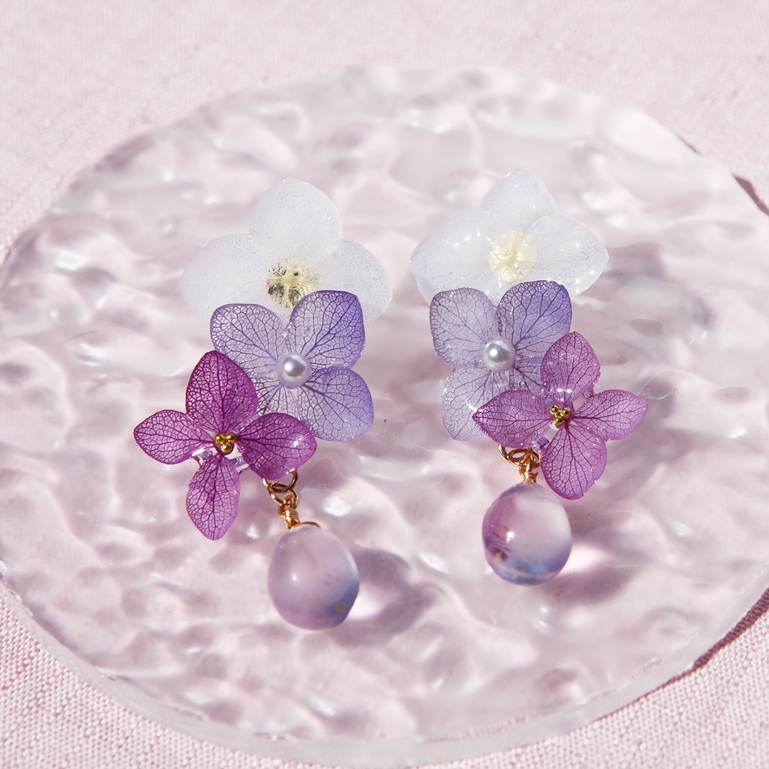 Ethereal Lilac & Frost Blue Hydrangea Drop EarringsEarringsJewelryBlossomuniqueflowerearringsgiftforhermothergiftdaughtergiftbirthdaygiftanniversarygift