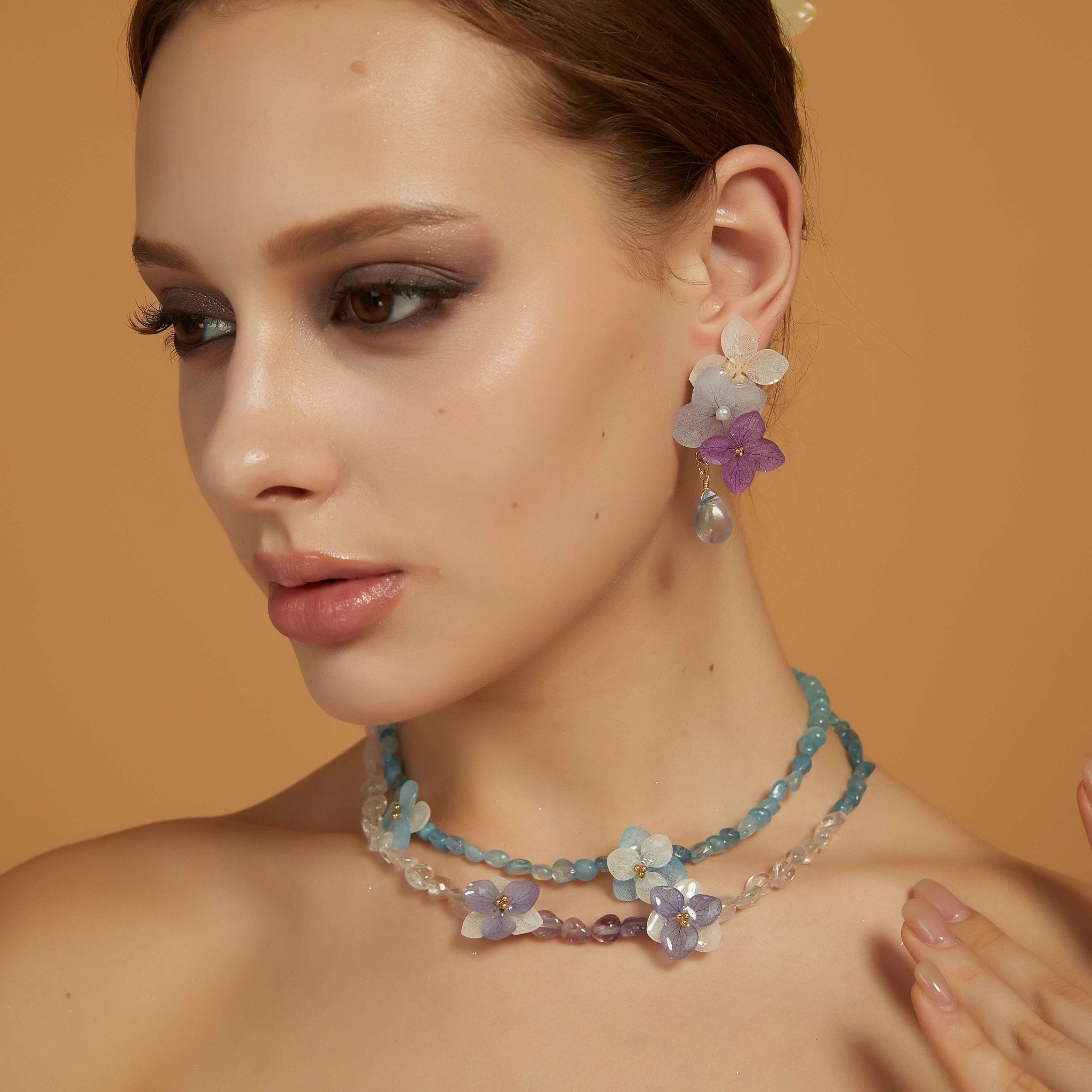 Ethereal Lilac & Frost Blue Hydrangea Drop EarringsEarringsJewelryBlossomuniqueflowerearringsgiftforhermothergiftdaughtergiftbirthdaygiftanniversarygift