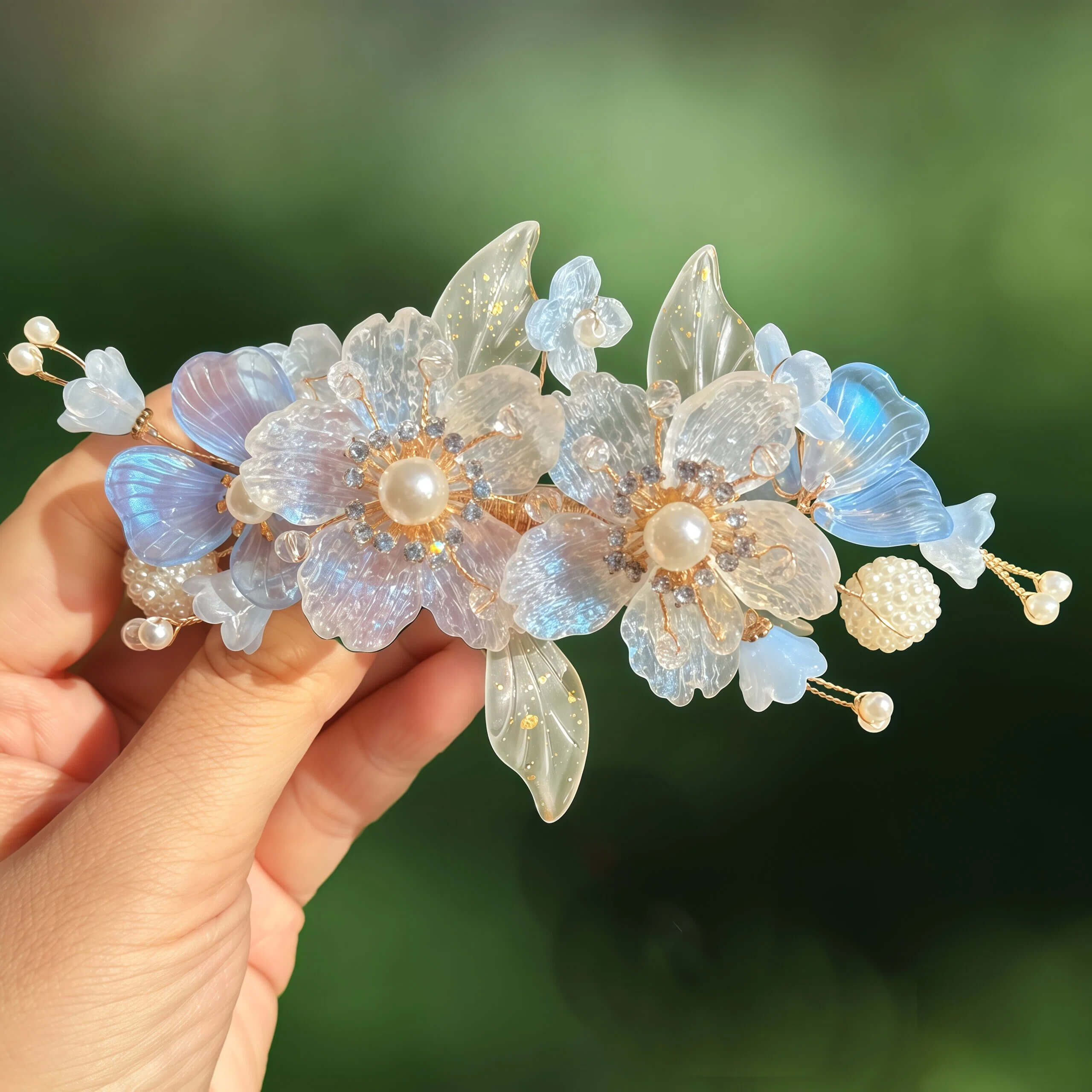 Frosted Blue Anemone Flower Hair Barrette