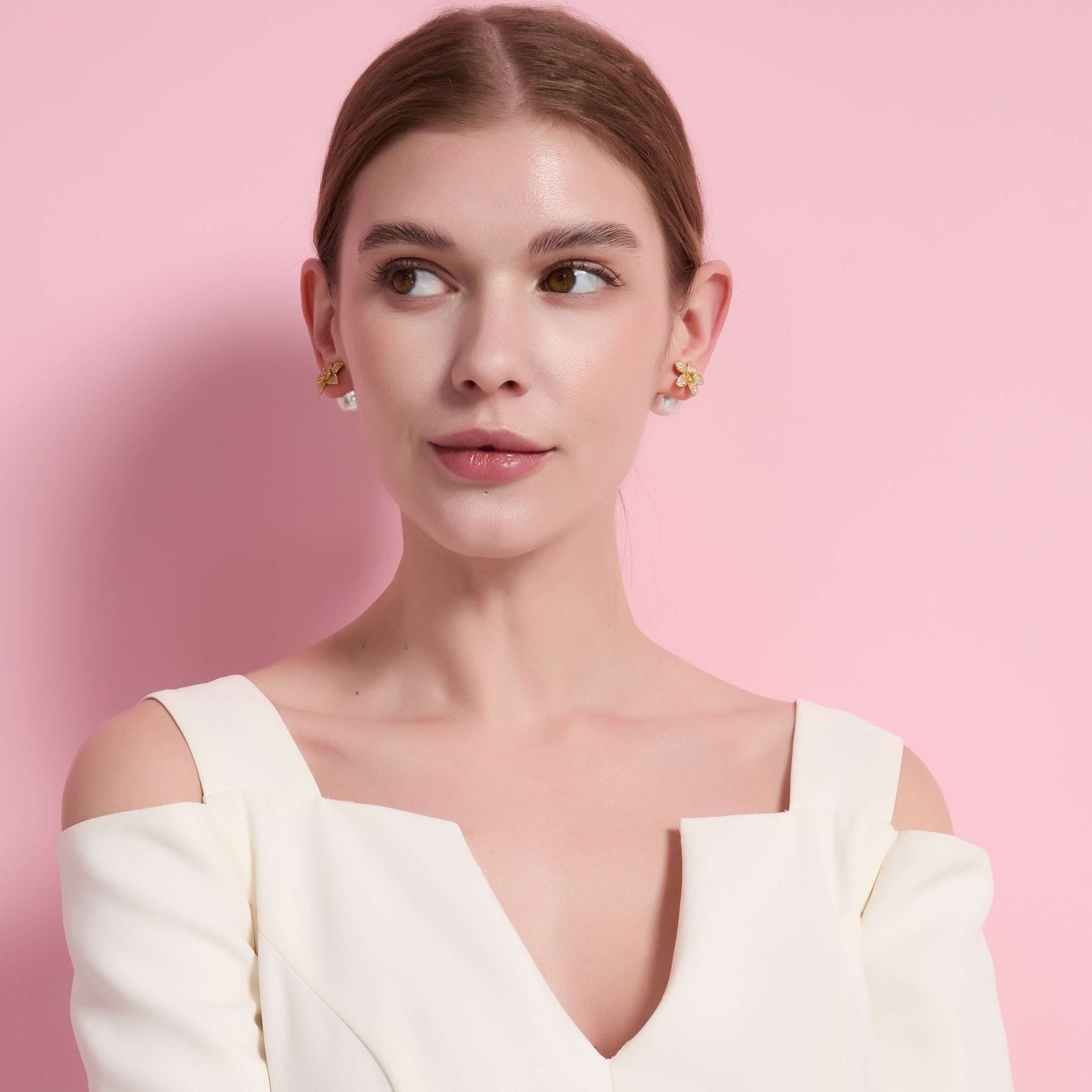 Golden Flower Pearl Studs Tribale EarringsEarringsJewelryBlossomuniqueflowerearringsgiftforhermothergiftdaughtergiftbirthdaygiftanniversarygift